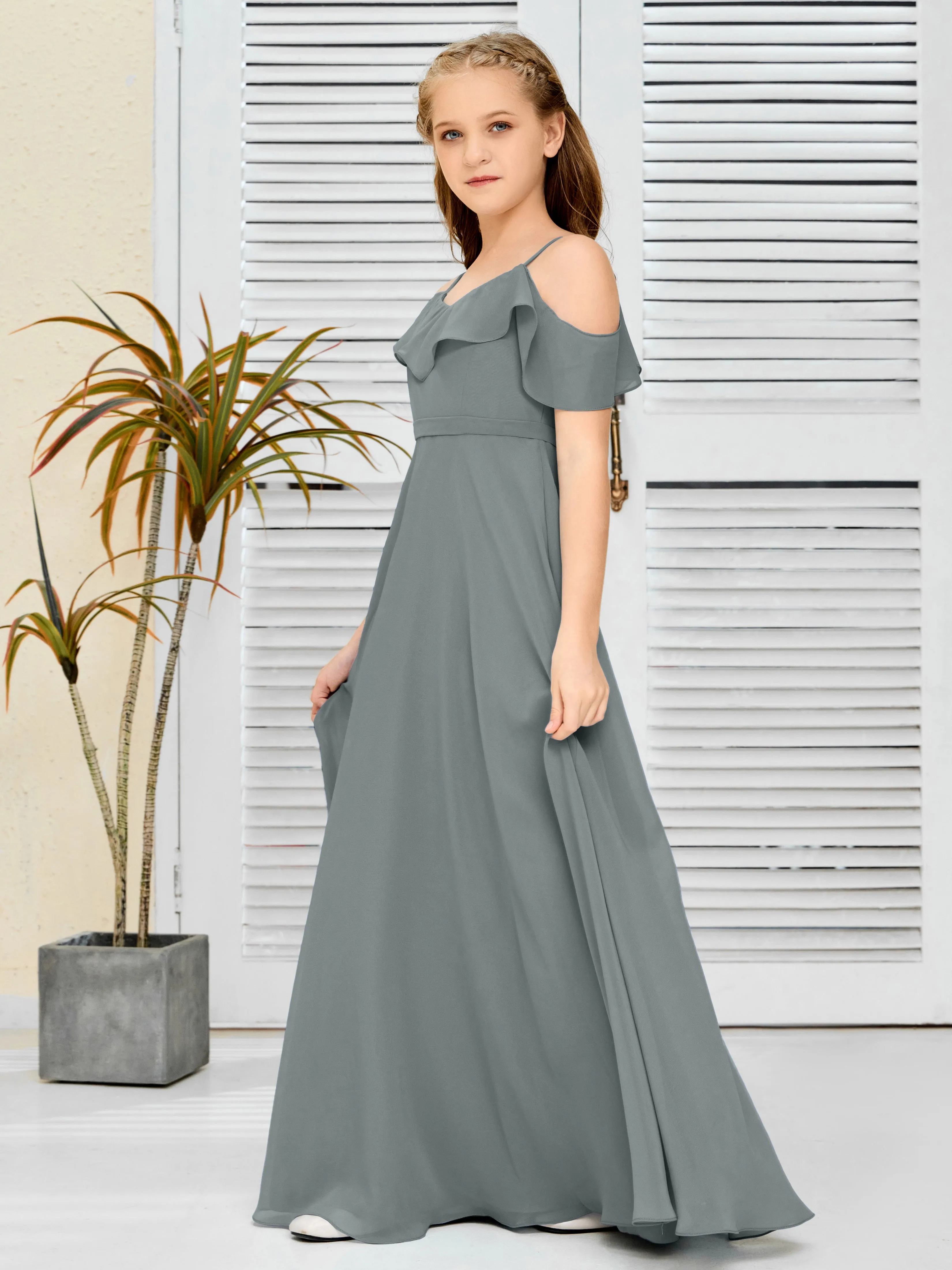 Refined Chiffon Junior Bridesmaid Dress With Wavy Neckline