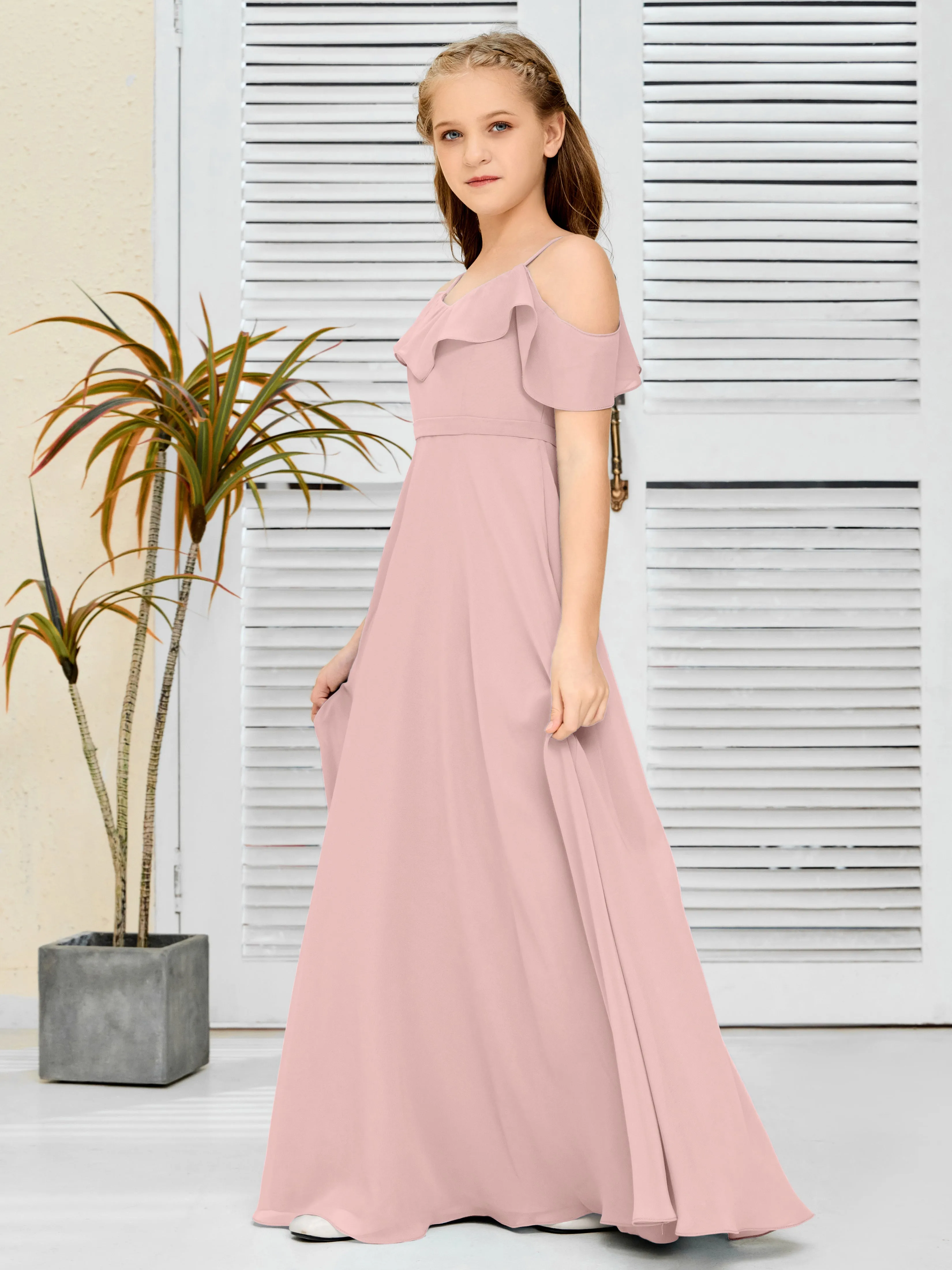 Refined Chiffon Junior Bridesmaid Dress With Wavy Neckline