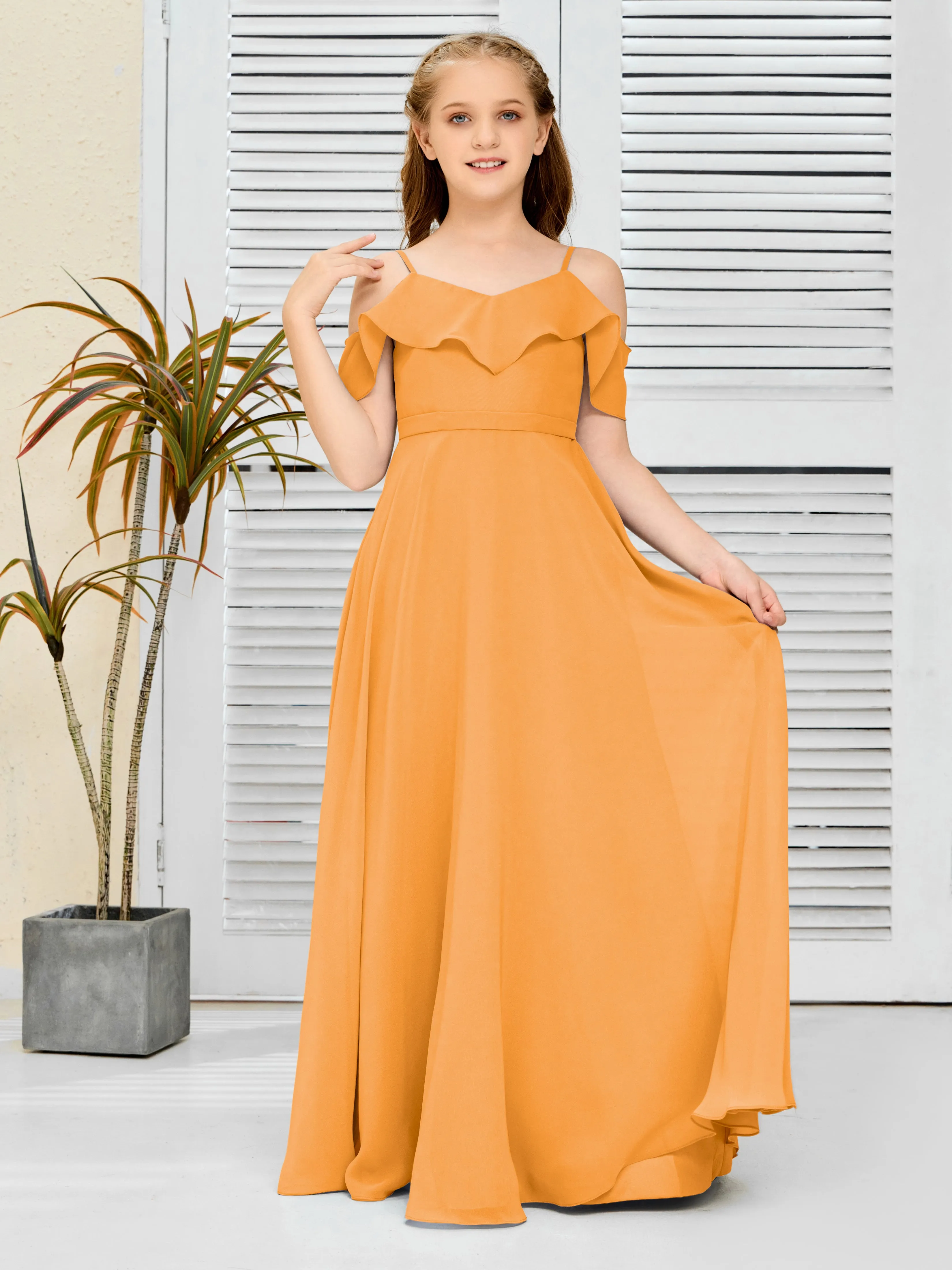 Refined Chiffon Junior Bridesmaid Dress With Wavy Neckline