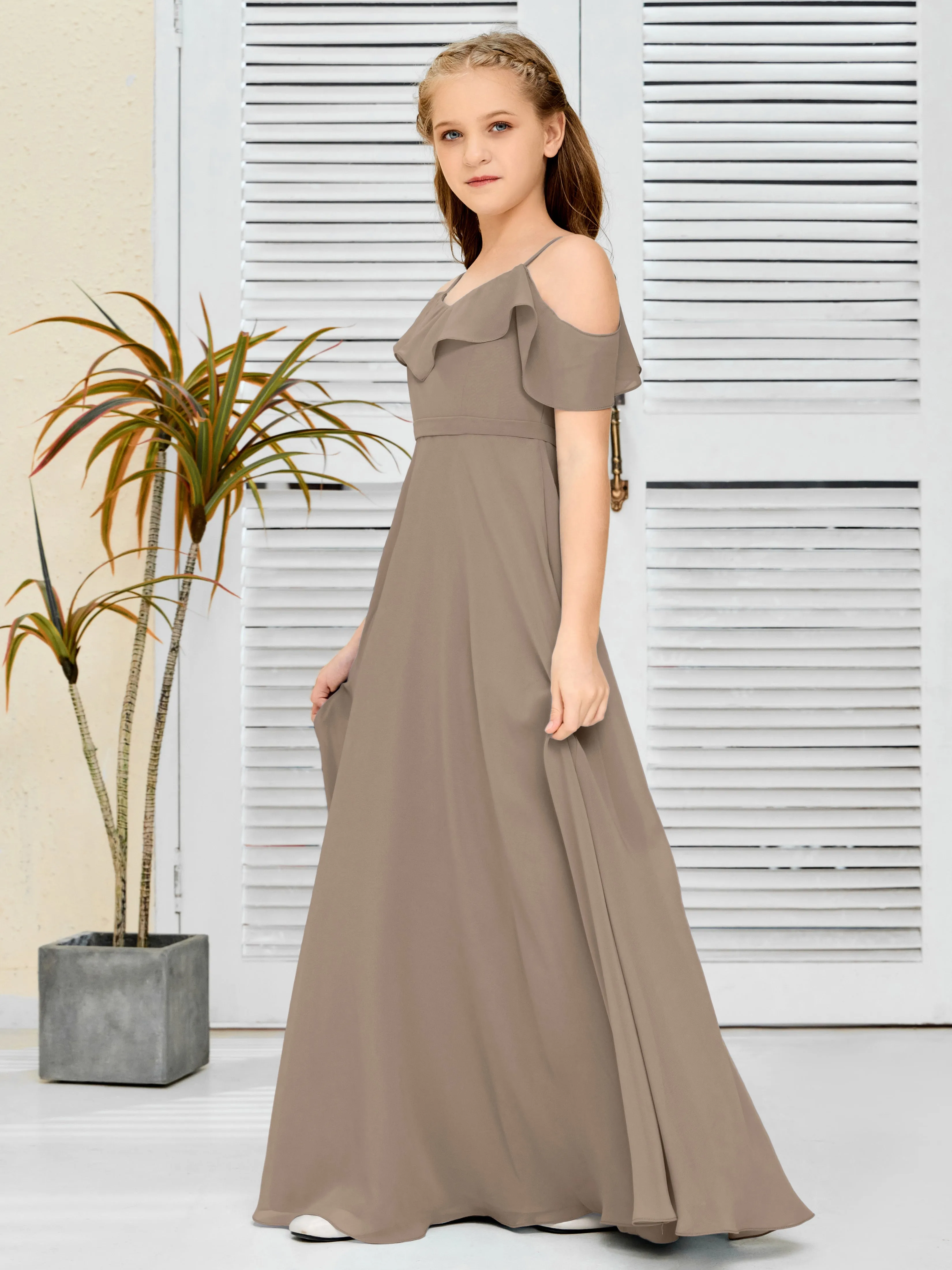 Refined Chiffon Junior Bridesmaid Dress With Wavy Neckline