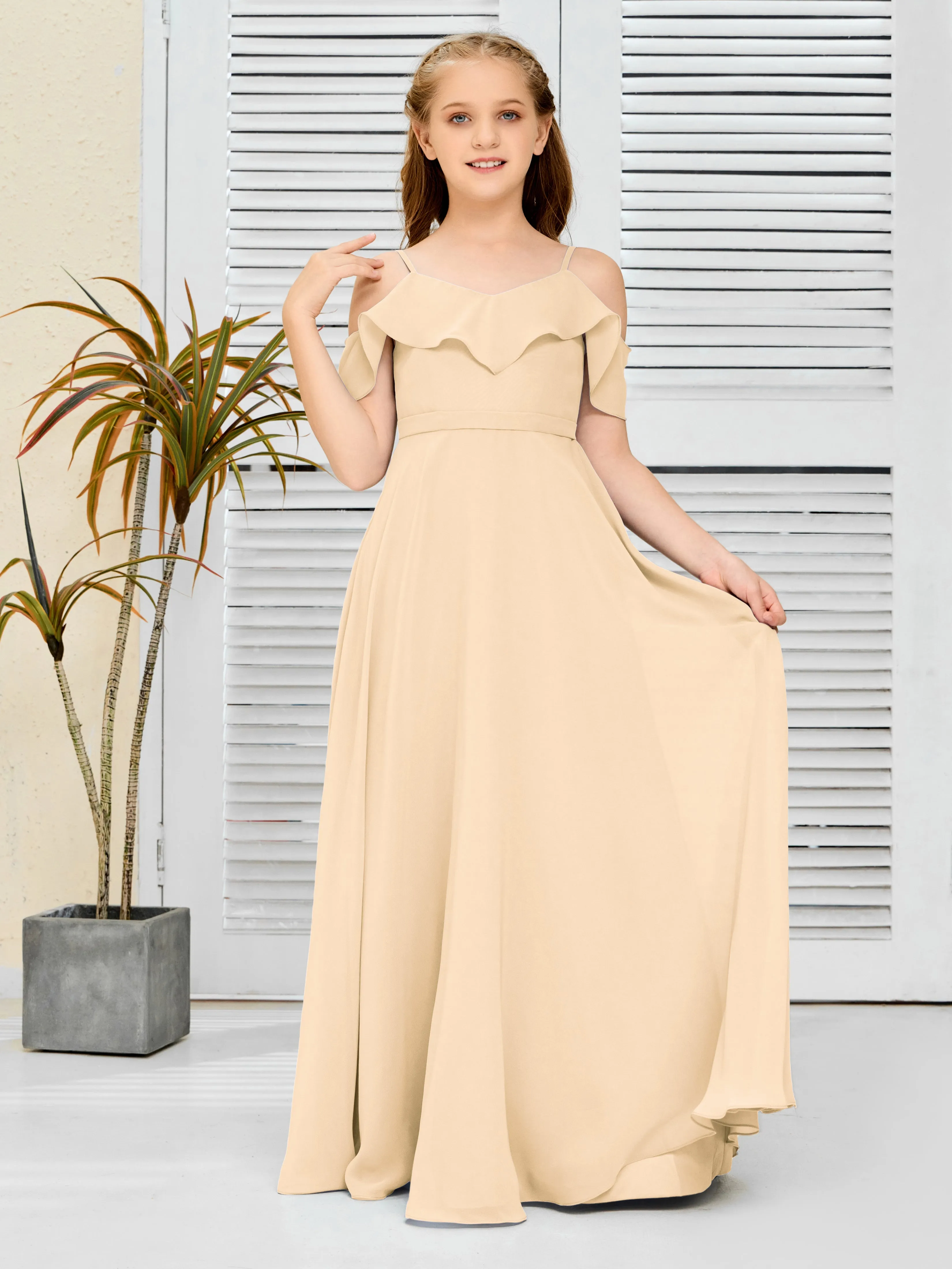 Refined Chiffon Junior Bridesmaid Dress With Wavy Neckline