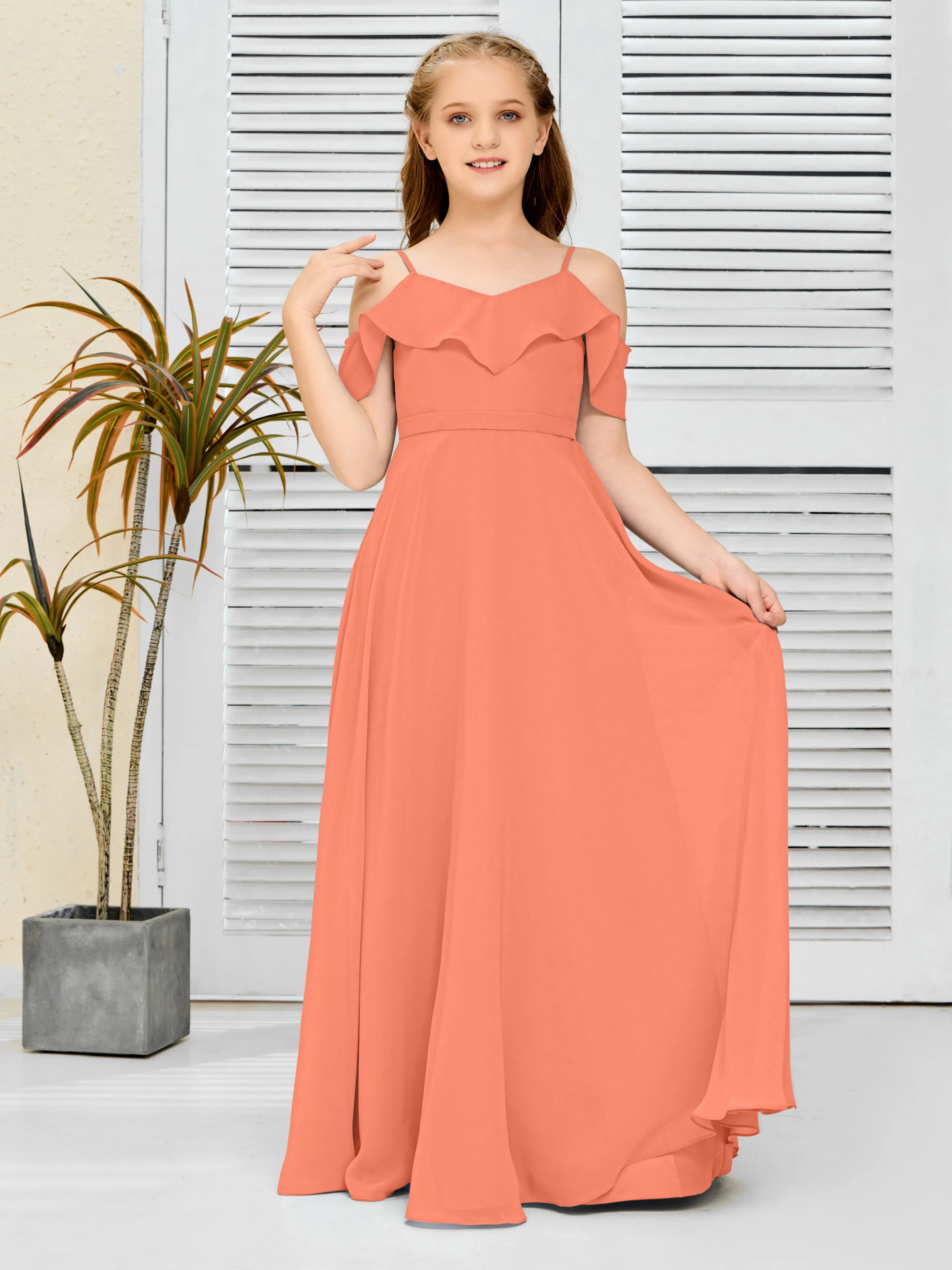 Refined Chiffon Junior Bridesmaid Dress With Wavy Neckline