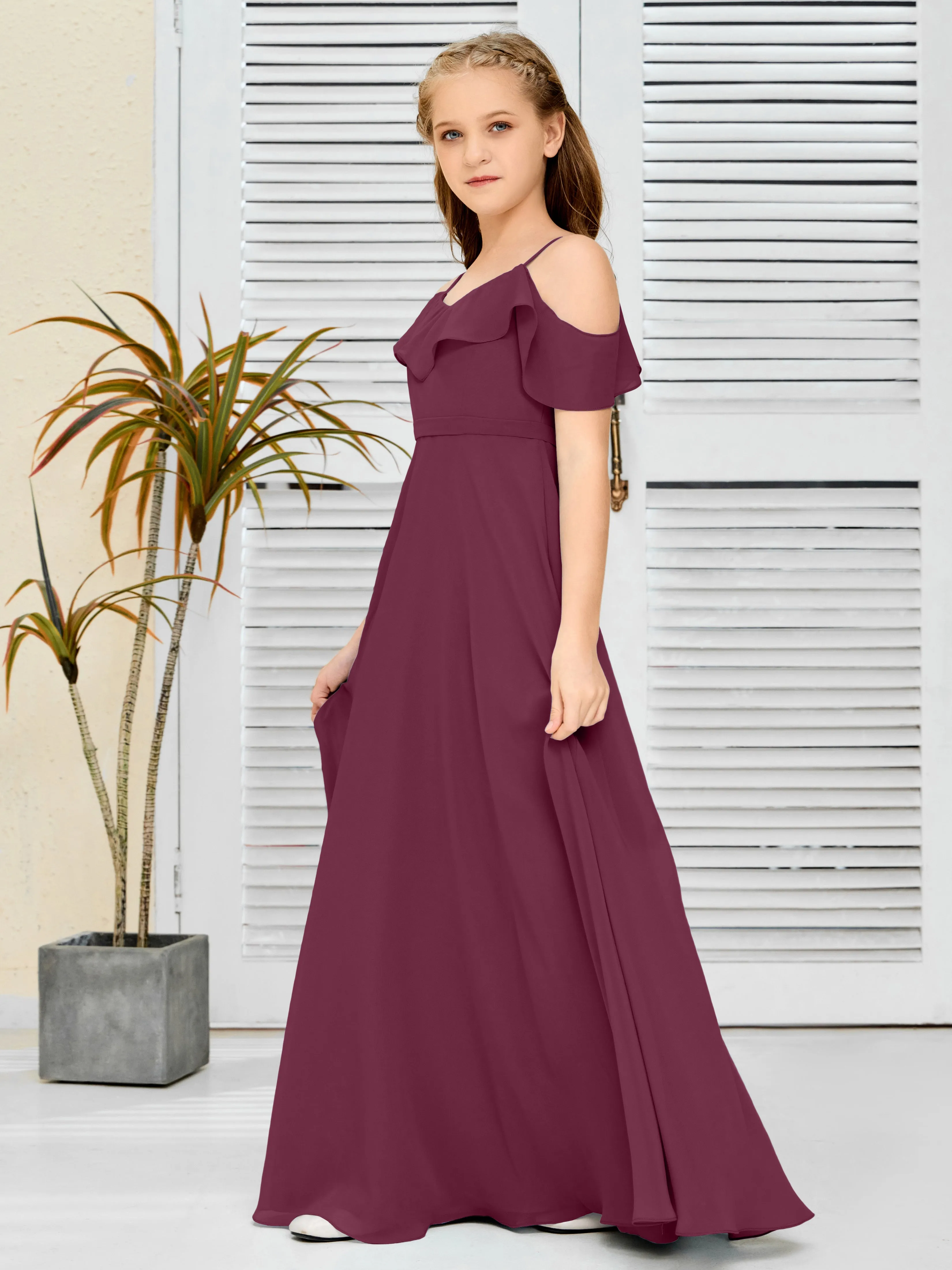 Refined Chiffon Junior Bridesmaid Dress With Wavy Neckline