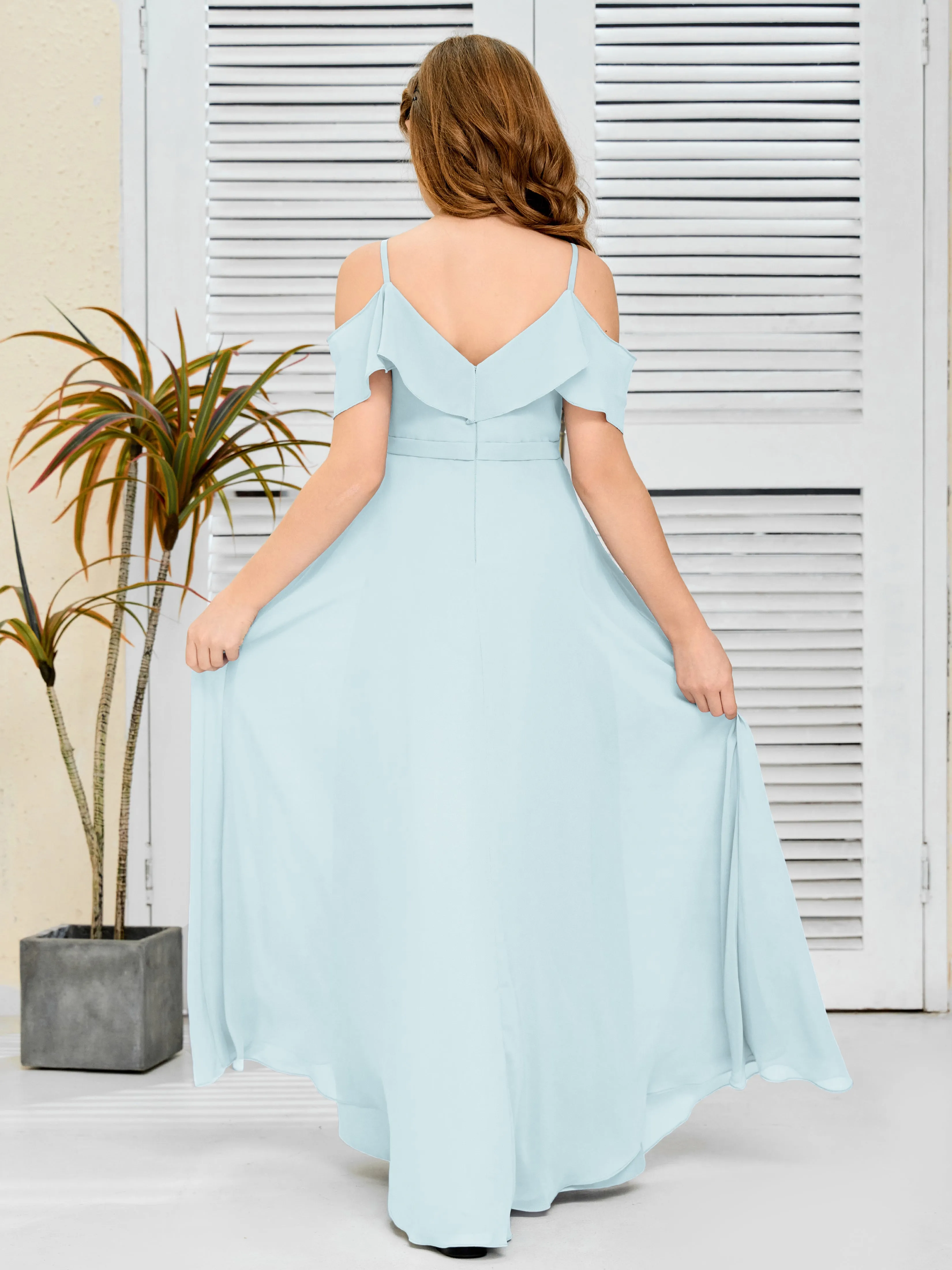 Refined Chiffon Junior Bridesmaid Dress With Wavy Neckline