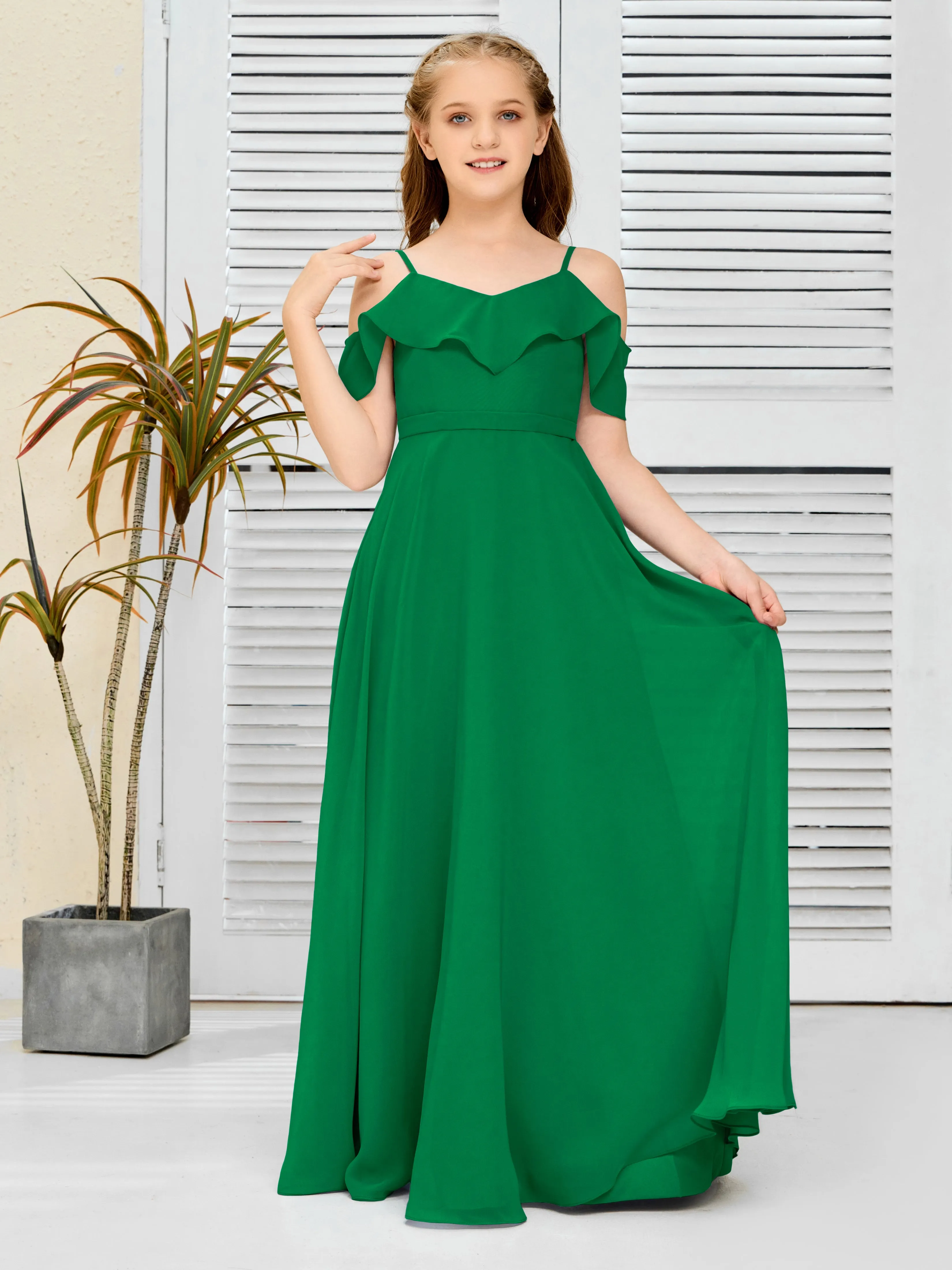 Refined Chiffon Junior Bridesmaid Dress With Wavy Neckline