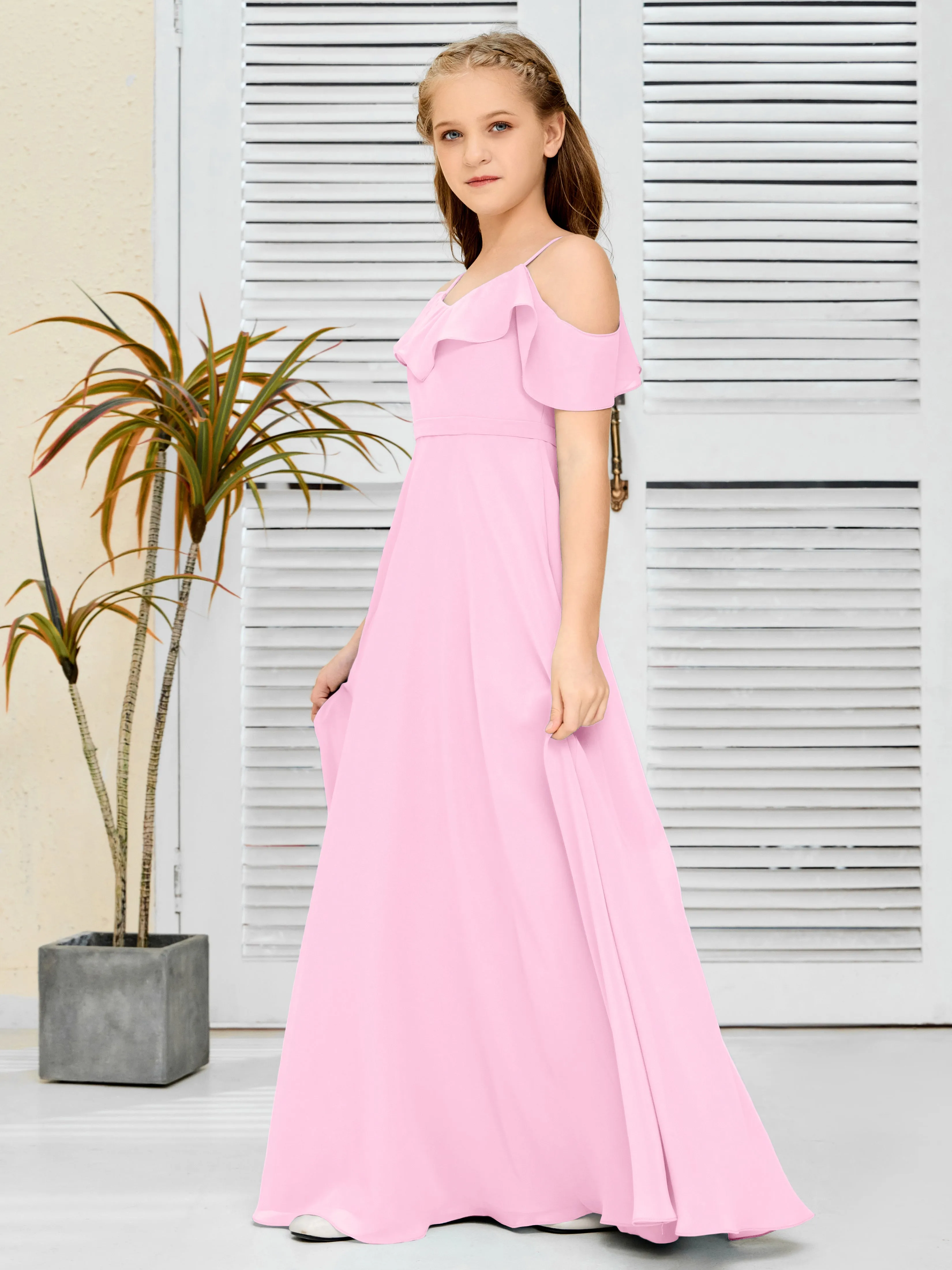 Refined Chiffon Junior Bridesmaid Dress With Wavy Neckline