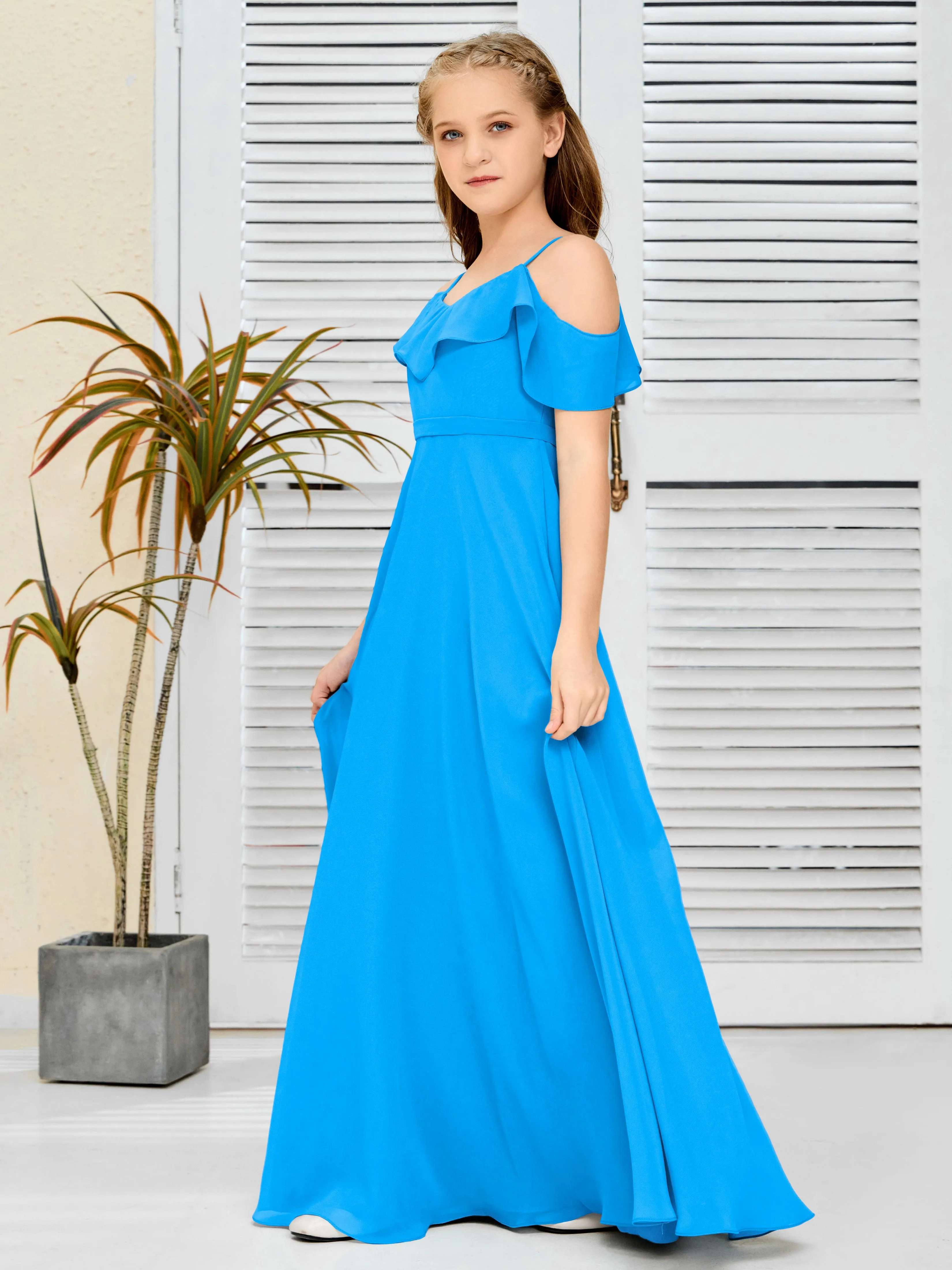Refined Chiffon Junior Bridesmaid Dress With Wavy Neckline