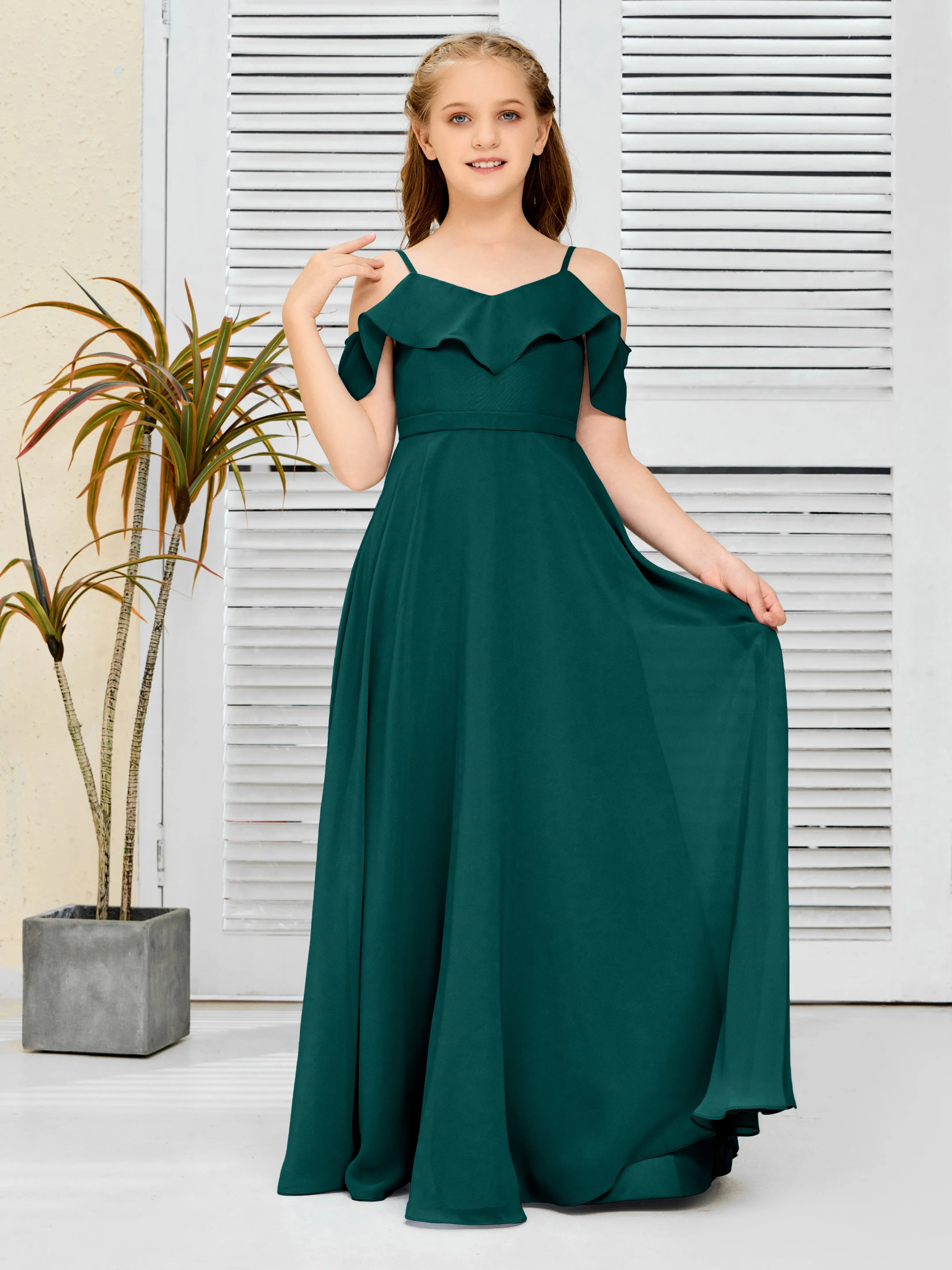 Refined Chiffon Junior Bridesmaid Dress With Wavy Neckline