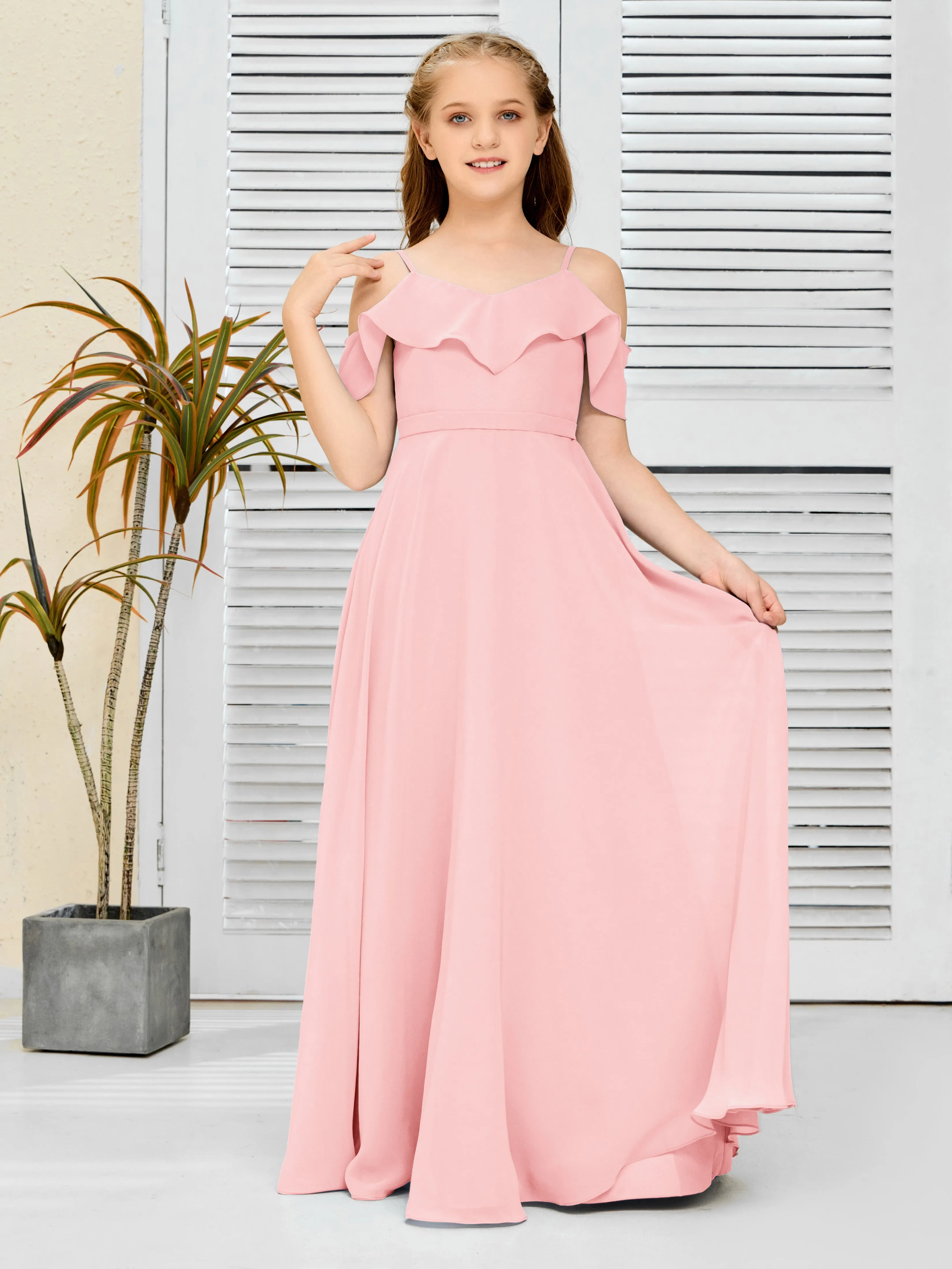 Refined Chiffon Junior Bridesmaid Dress With Wavy Neckline