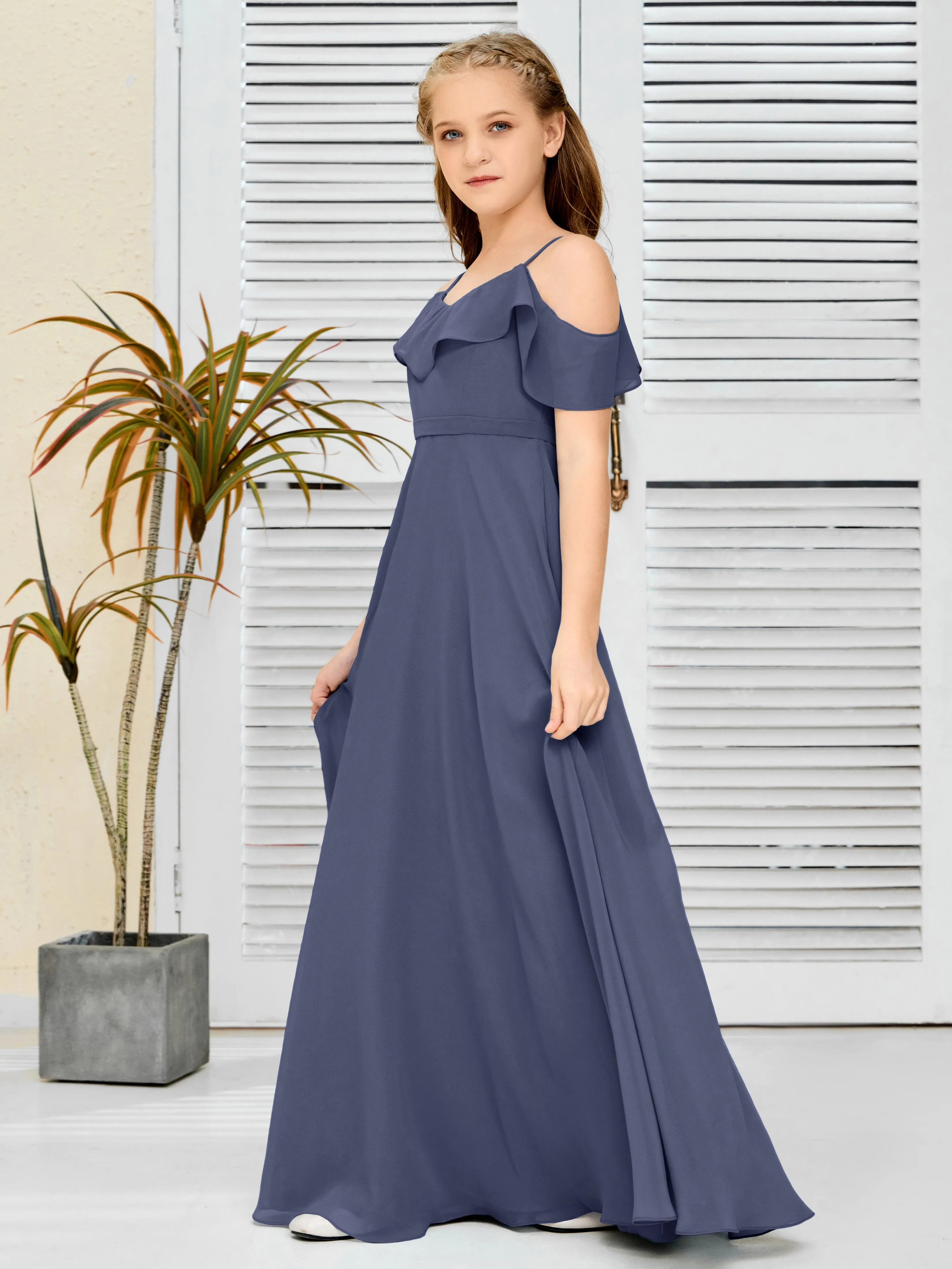 Refined Chiffon Junior Bridesmaid Dress With Wavy Neckline