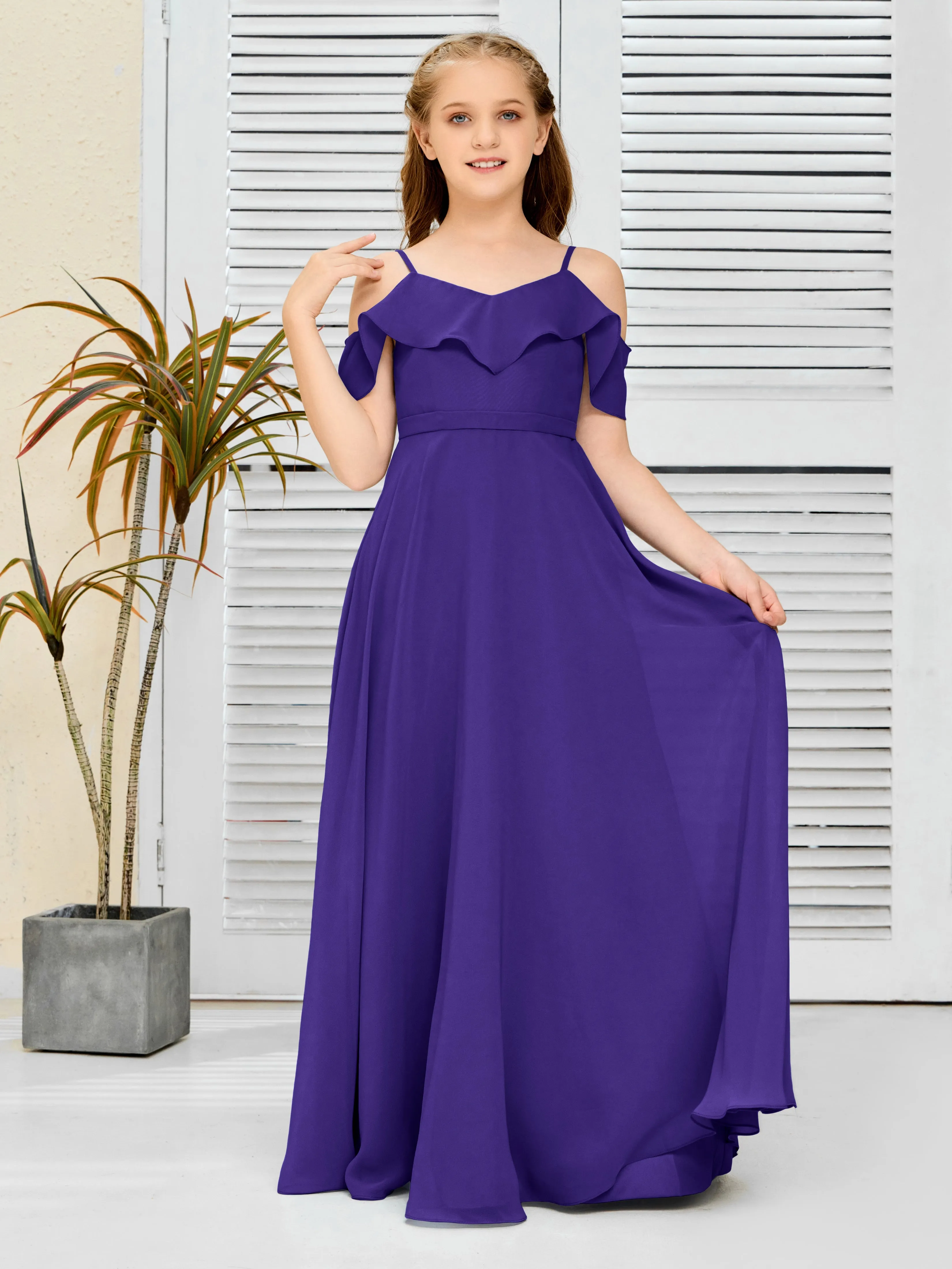 Refined Chiffon Junior Bridesmaid Dress With Wavy Neckline