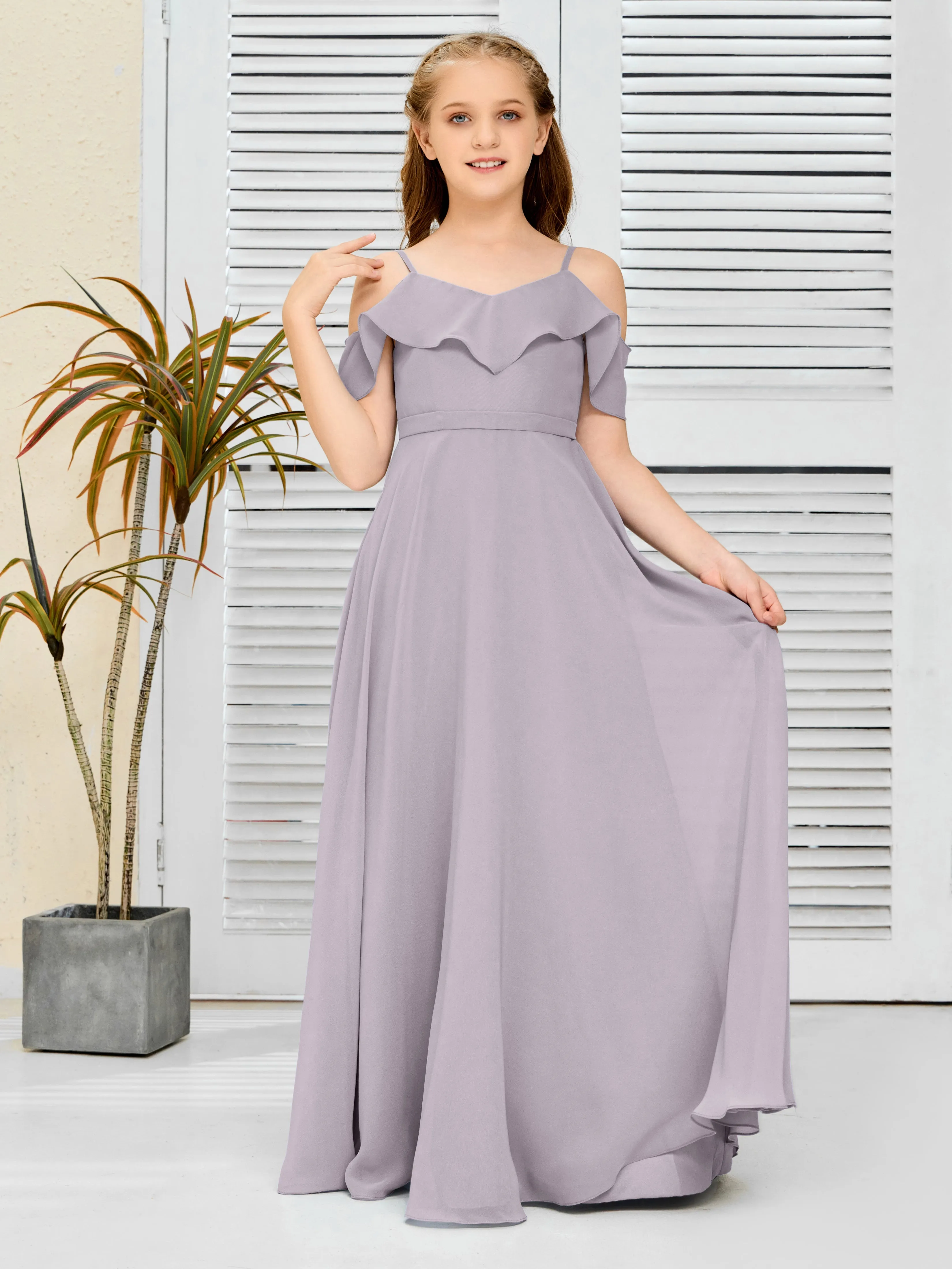 Refined Chiffon Junior Bridesmaid Dress With Wavy Neckline