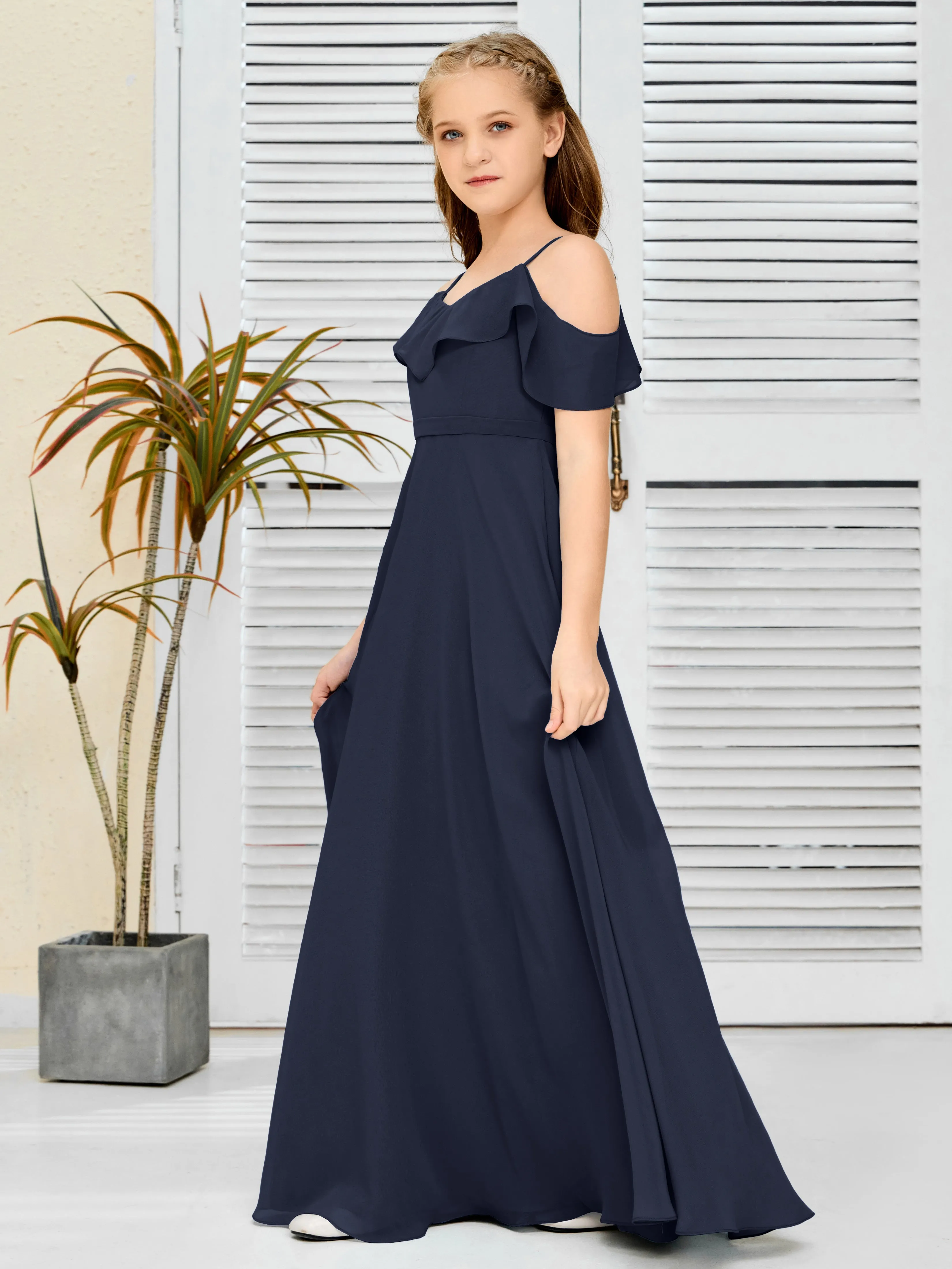 Refined Chiffon Junior Bridesmaid Dress With Wavy Neckline