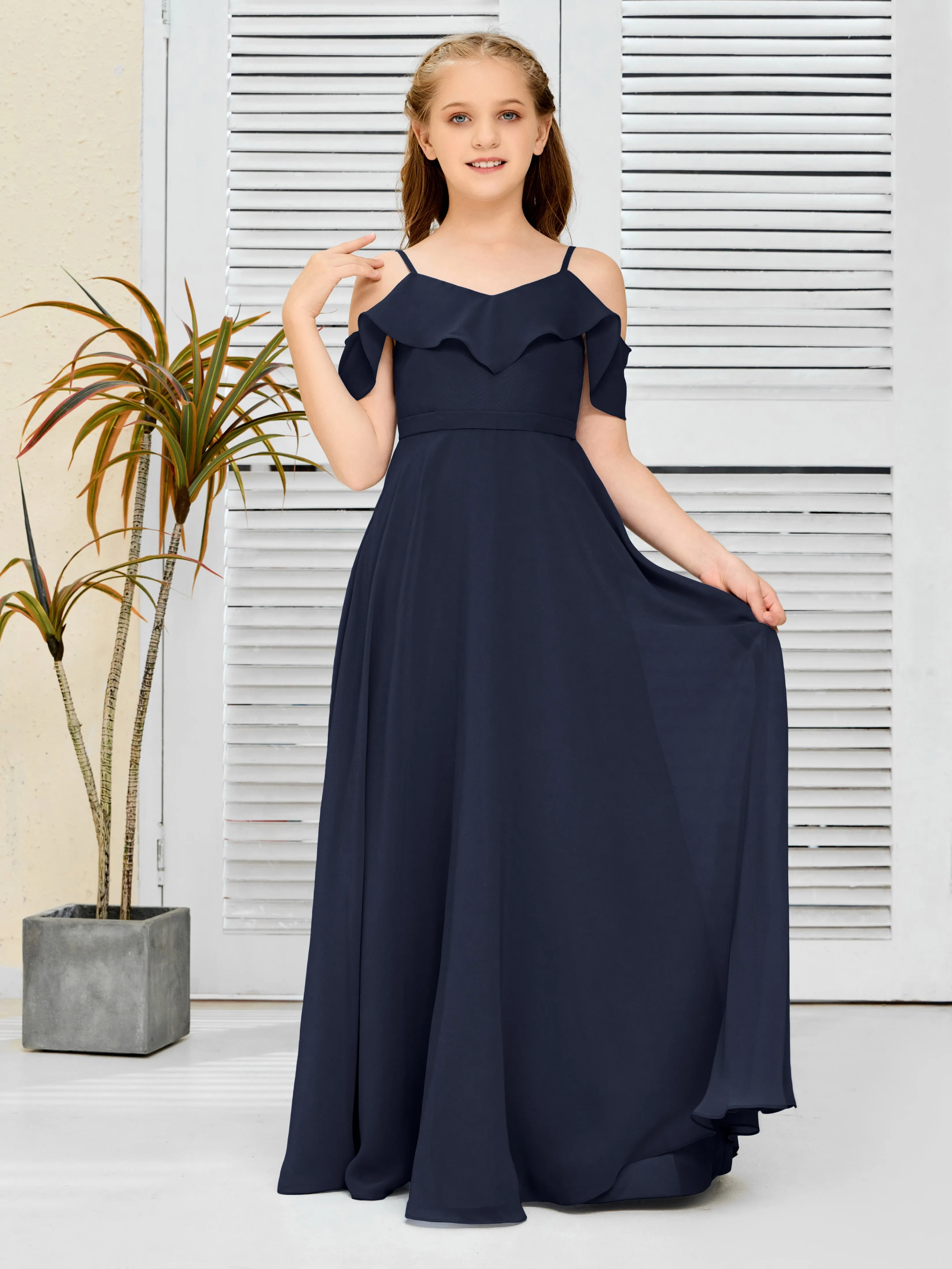 Refined Chiffon Junior Bridesmaid Dress With Wavy Neckline
