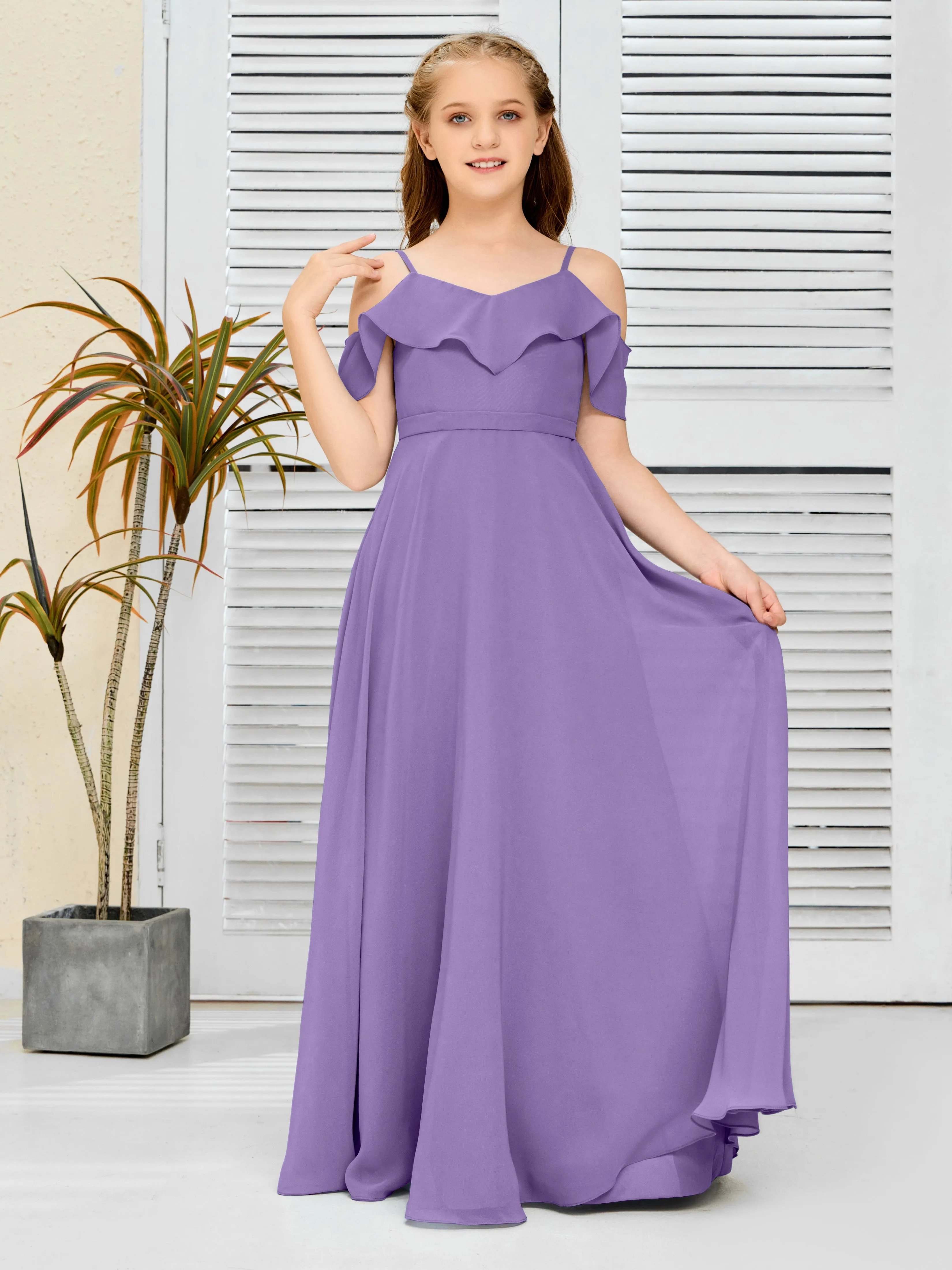 Refined Chiffon Junior Bridesmaid Dress With Wavy Neckline