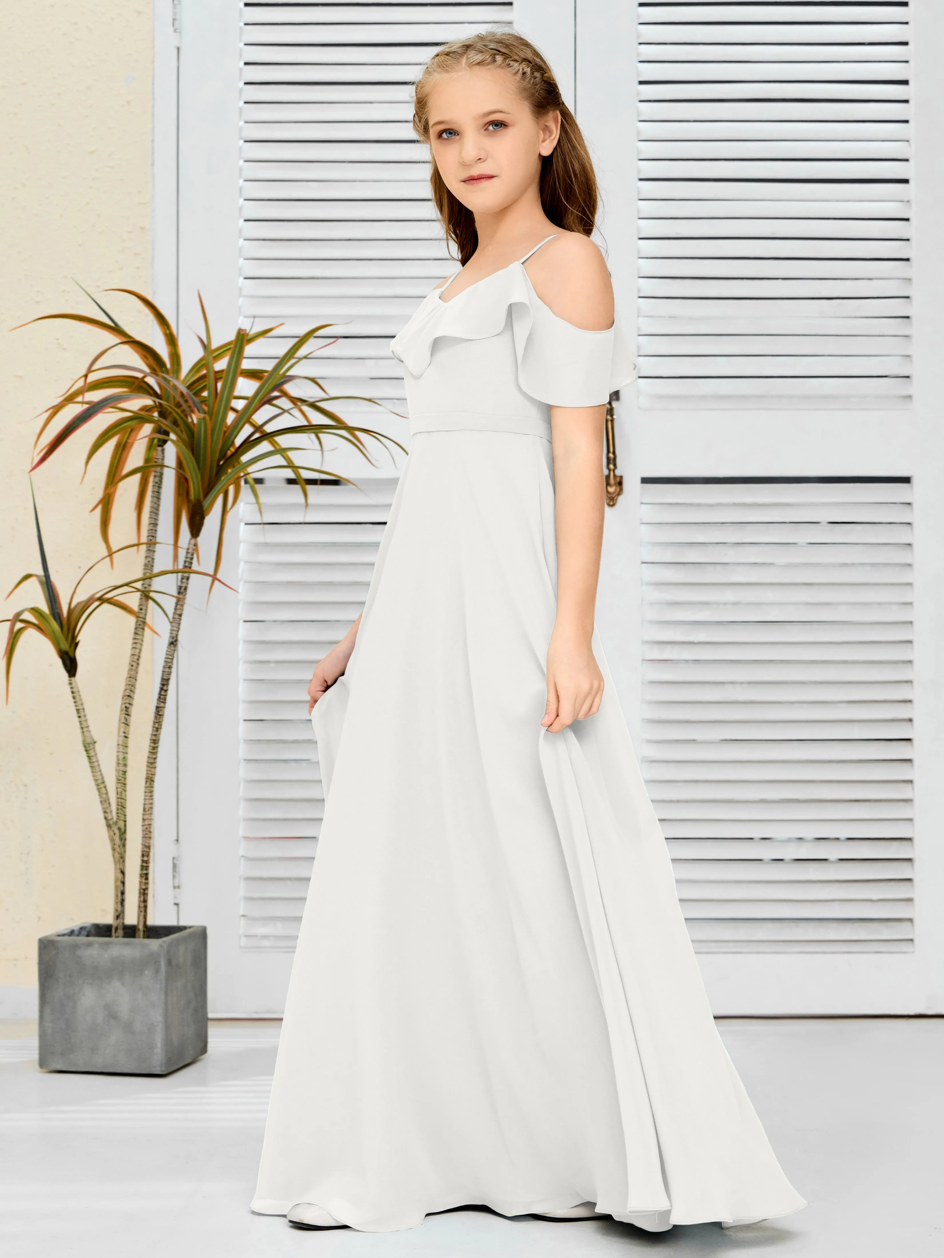Refined Chiffon Junior Bridesmaid Dress With Wavy Neckline