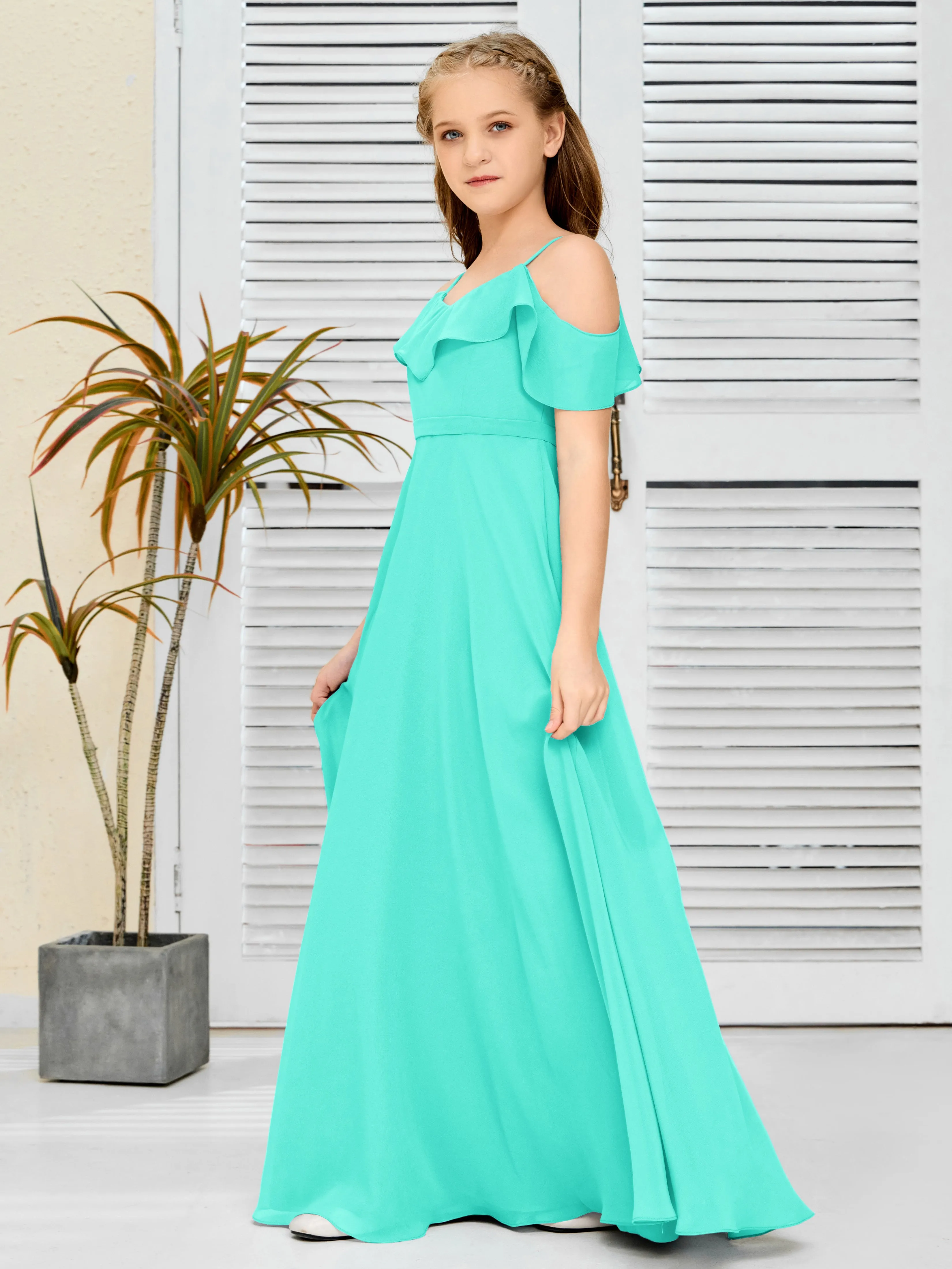 Refined Chiffon Junior Bridesmaid Dress With Wavy Neckline