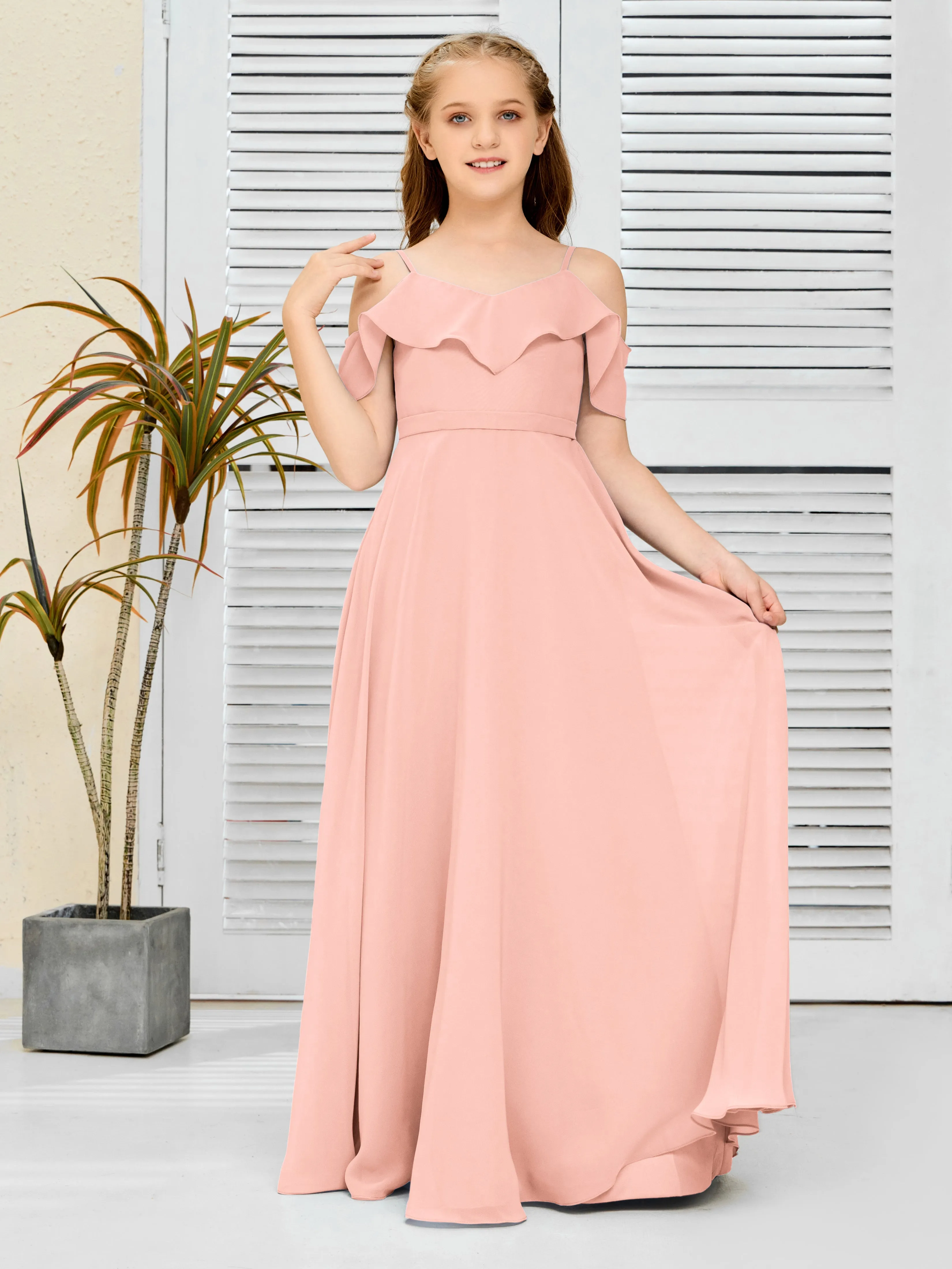 Refined Chiffon Junior Bridesmaid Dress With Wavy Neckline