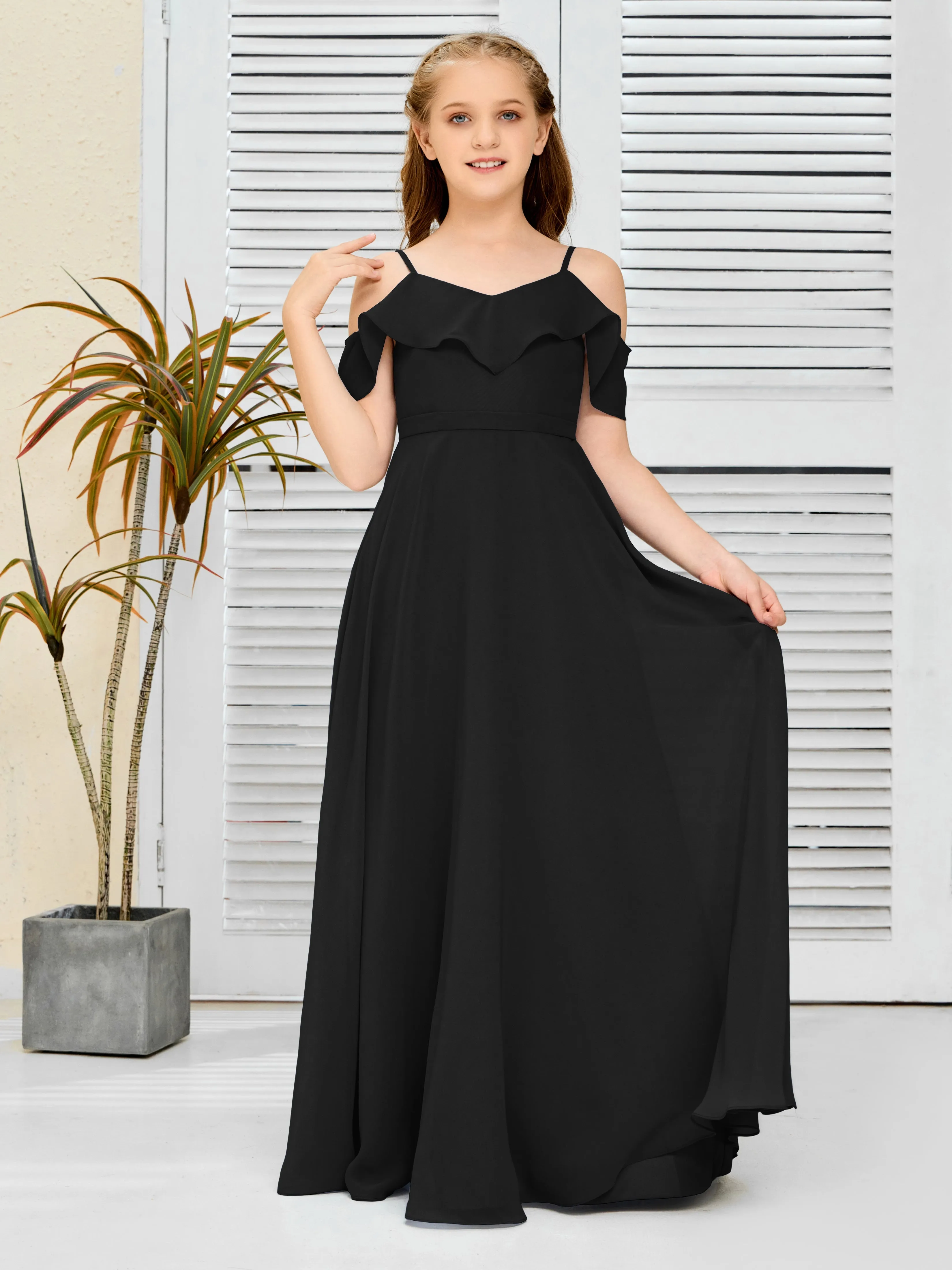 Refined Chiffon Junior Bridesmaid Dress With Wavy Neckline