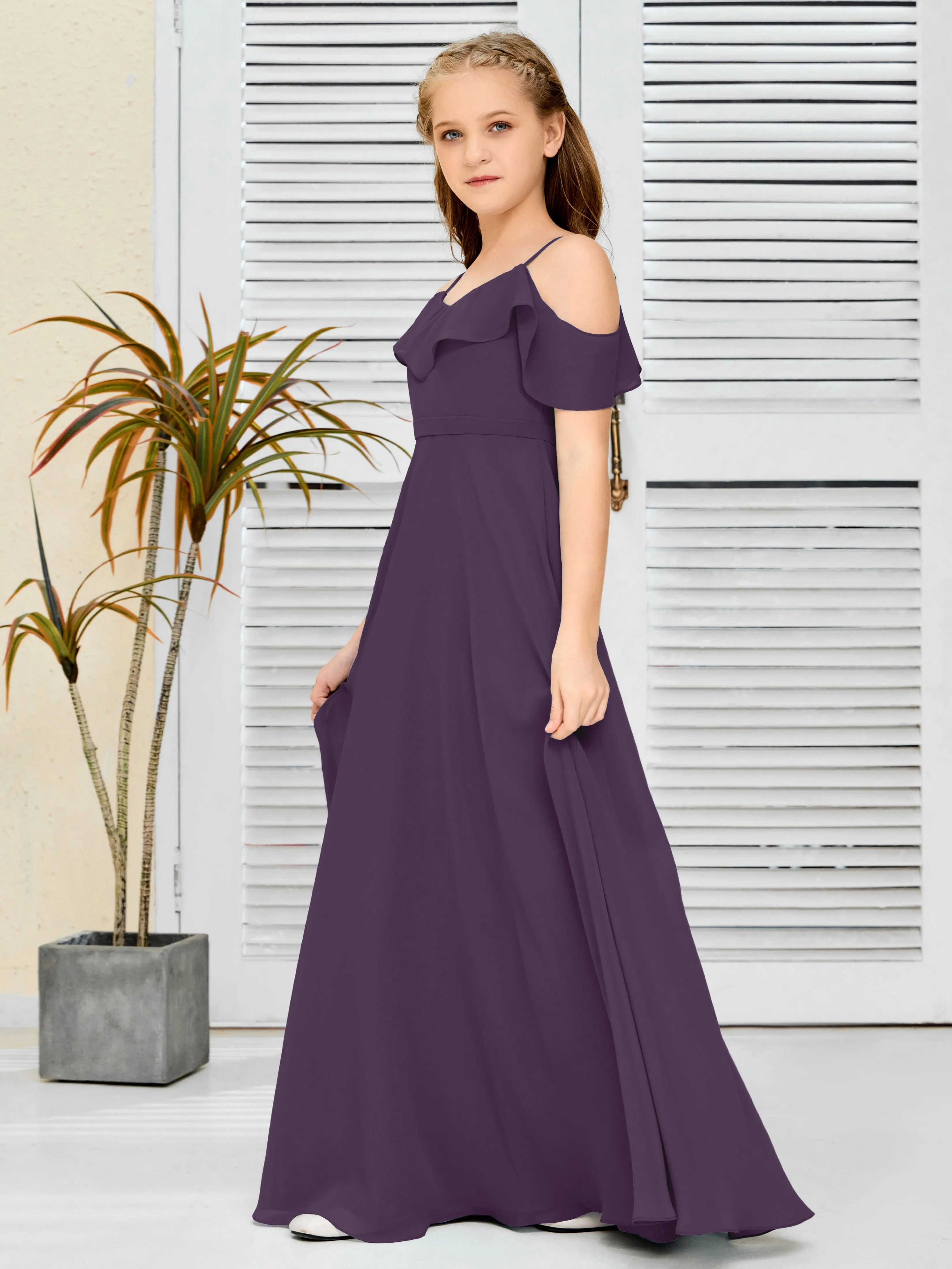 Refined Chiffon Junior Bridesmaid Dress With Wavy Neckline