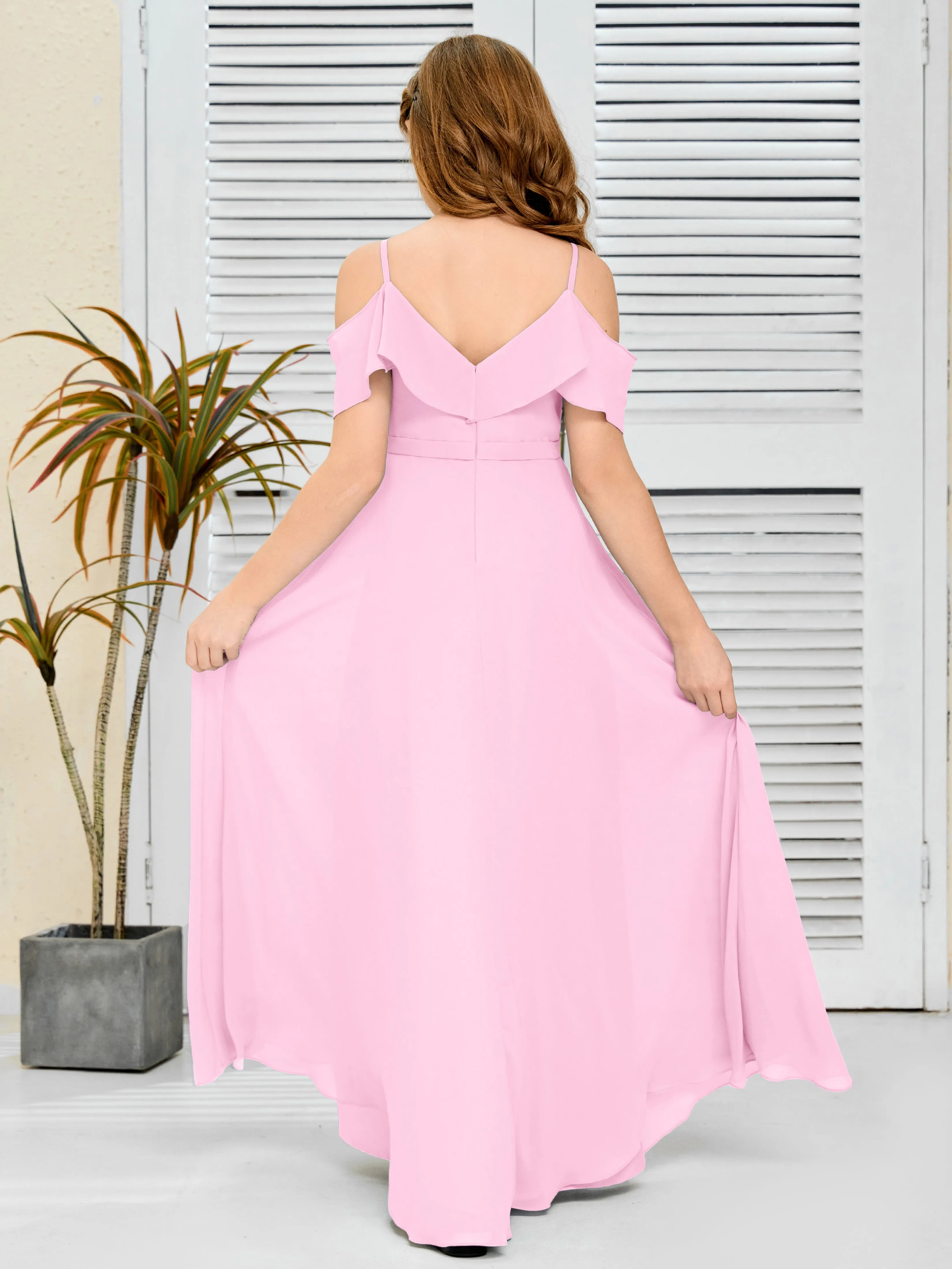 Refined Chiffon Junior Bridesmaid Dress With Wavy Neckline