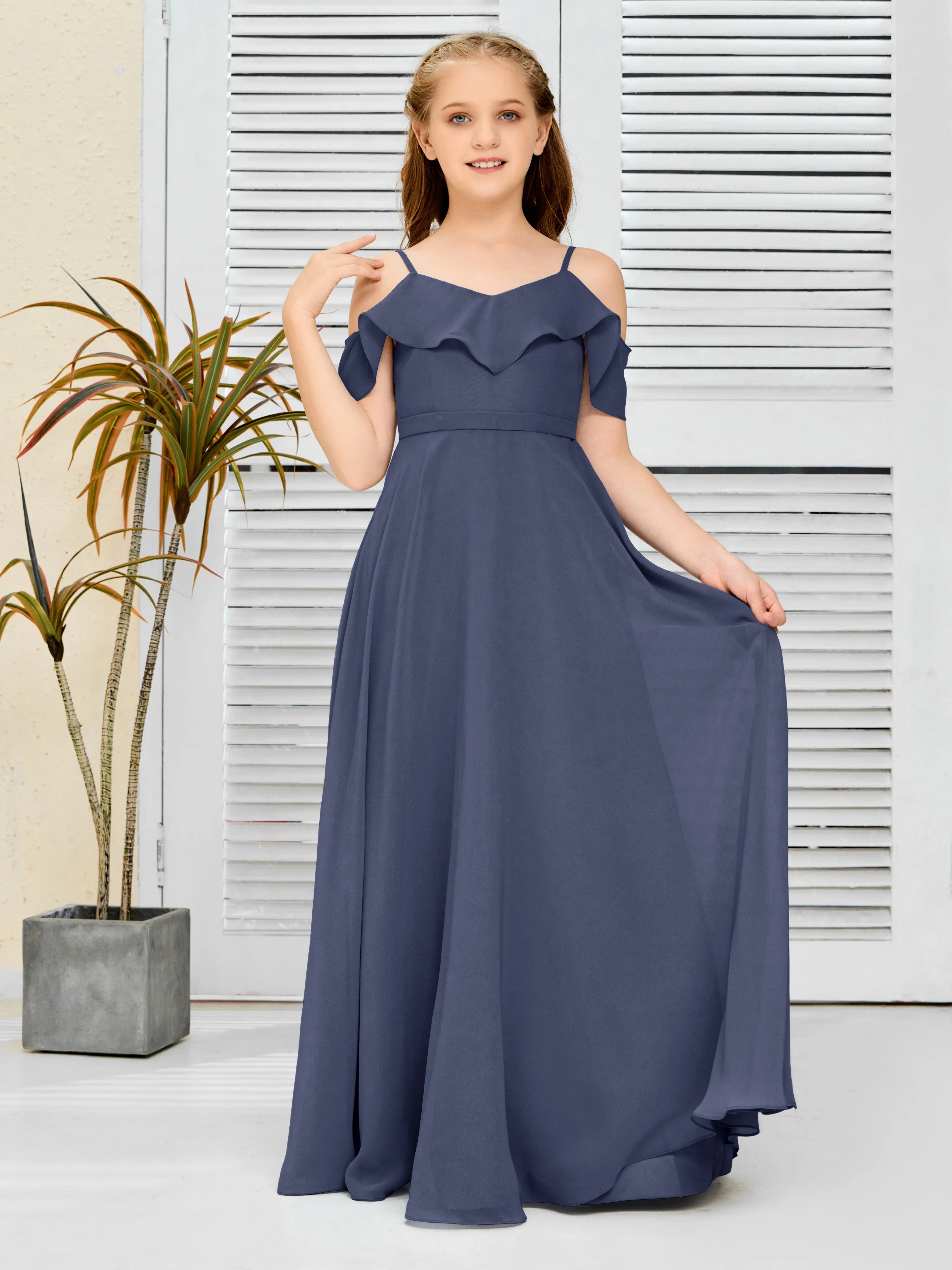 Refined Chiffon Junior Bridesmaid Dress With Wavy Neckline
