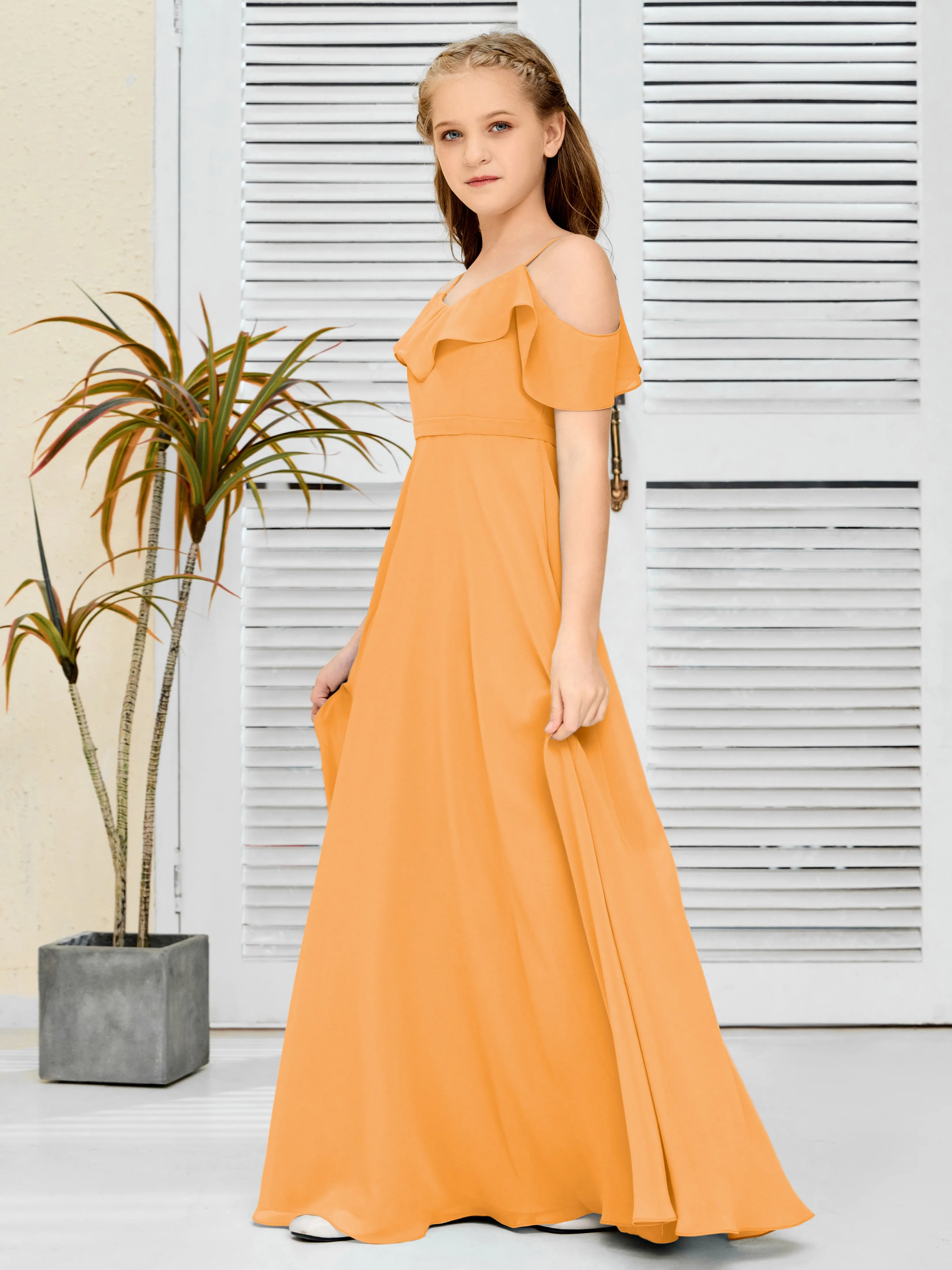 Refined Chiffon Junior Bridesmaid Dress With Wavy Neckline