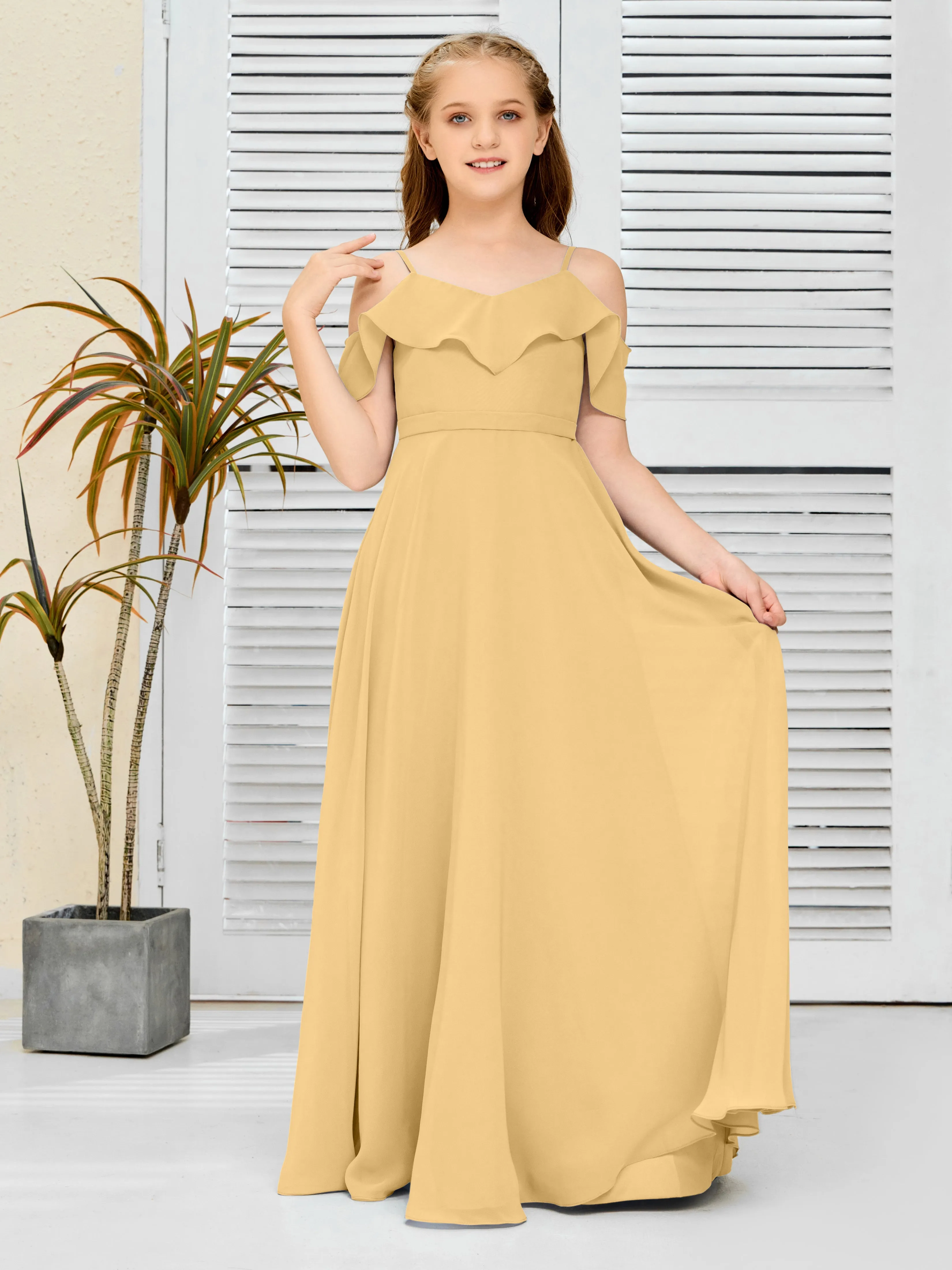Refined Chiffon Junior Bridesmaid Dress With Wavy Neckline