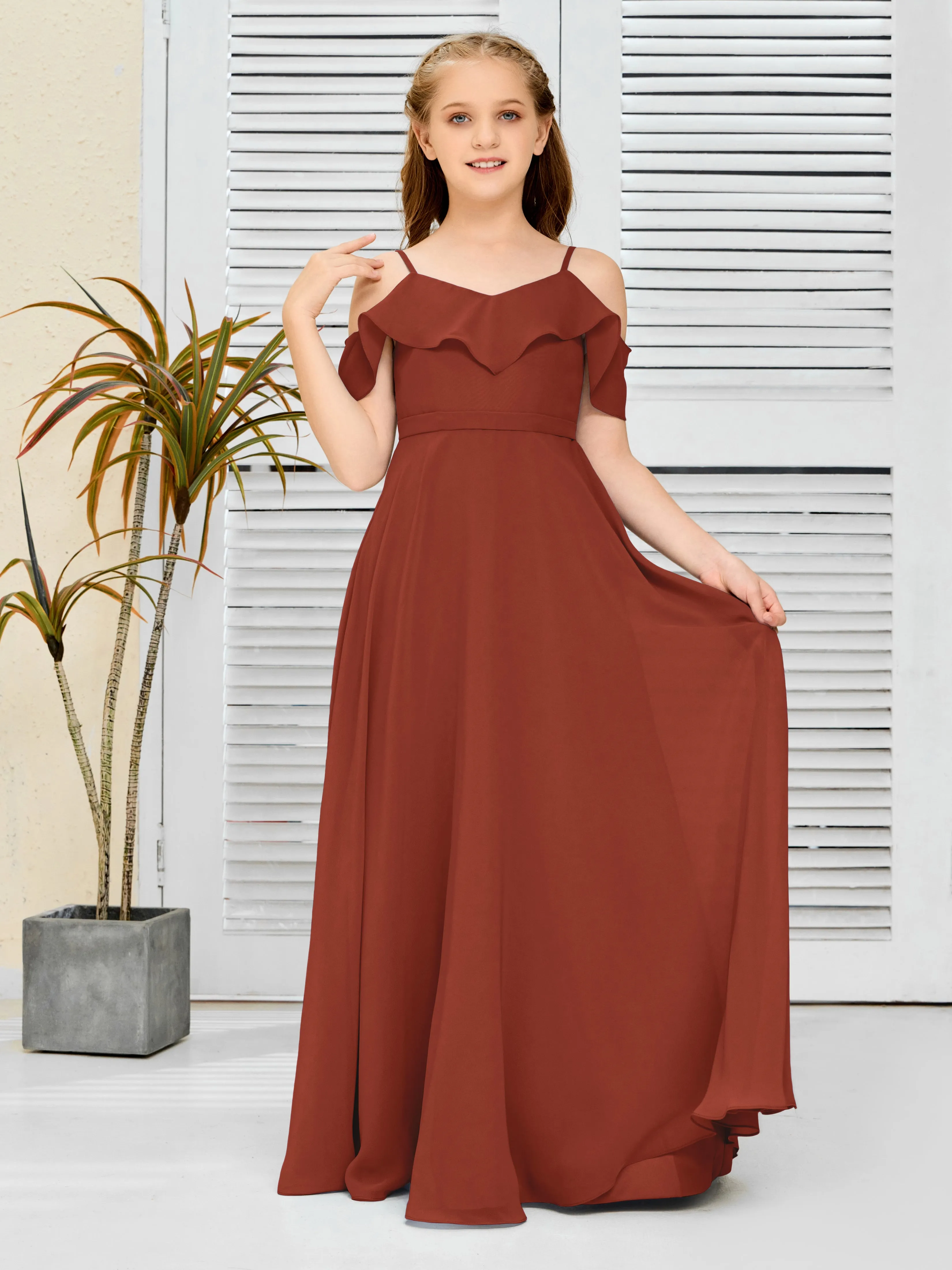 Refined Chiffon Junior Bridesmaid Dress With Wavy Neckline