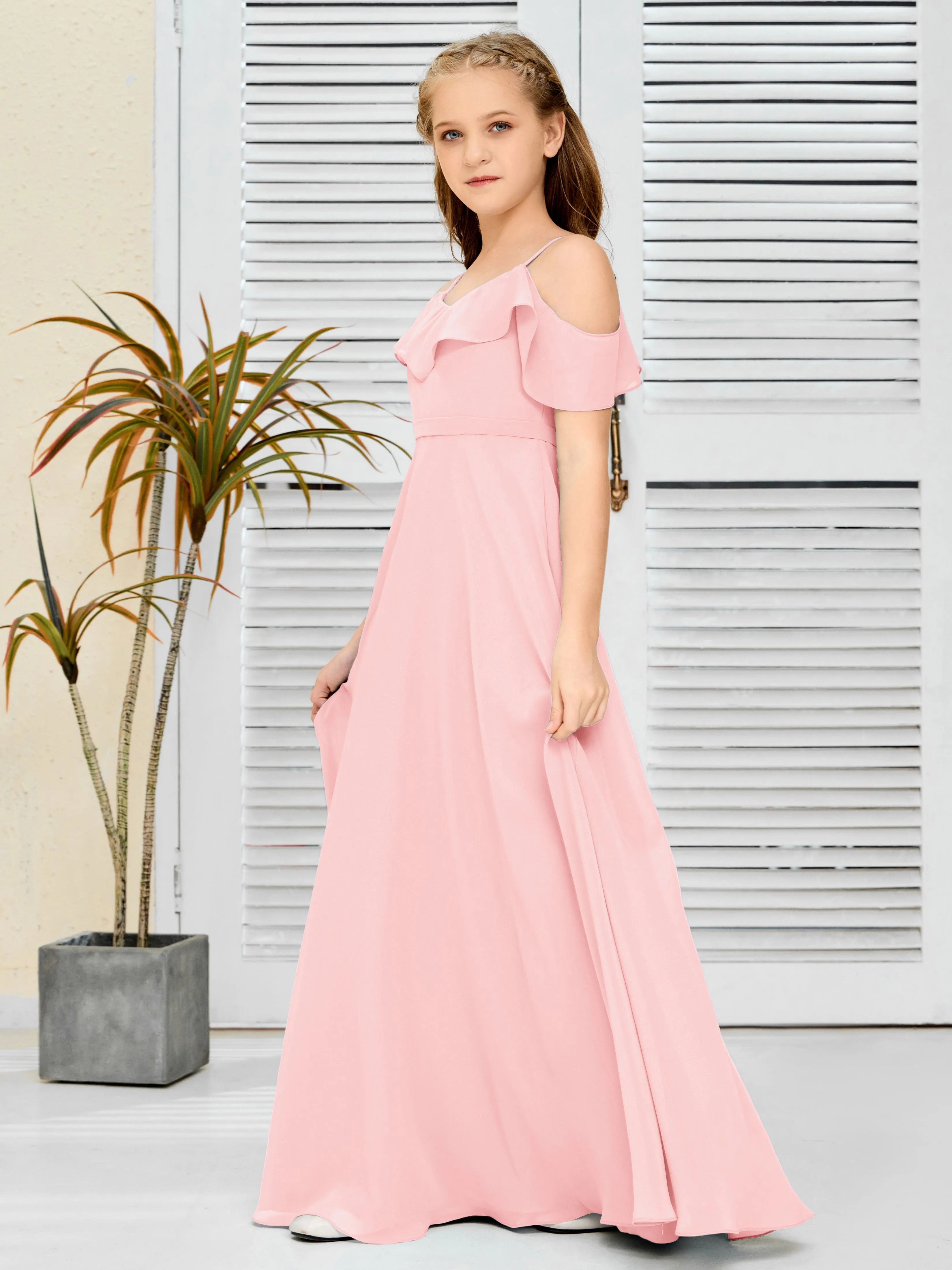 Refined Chiffon Junior Bridesmaid Dress With Wavy Neckline