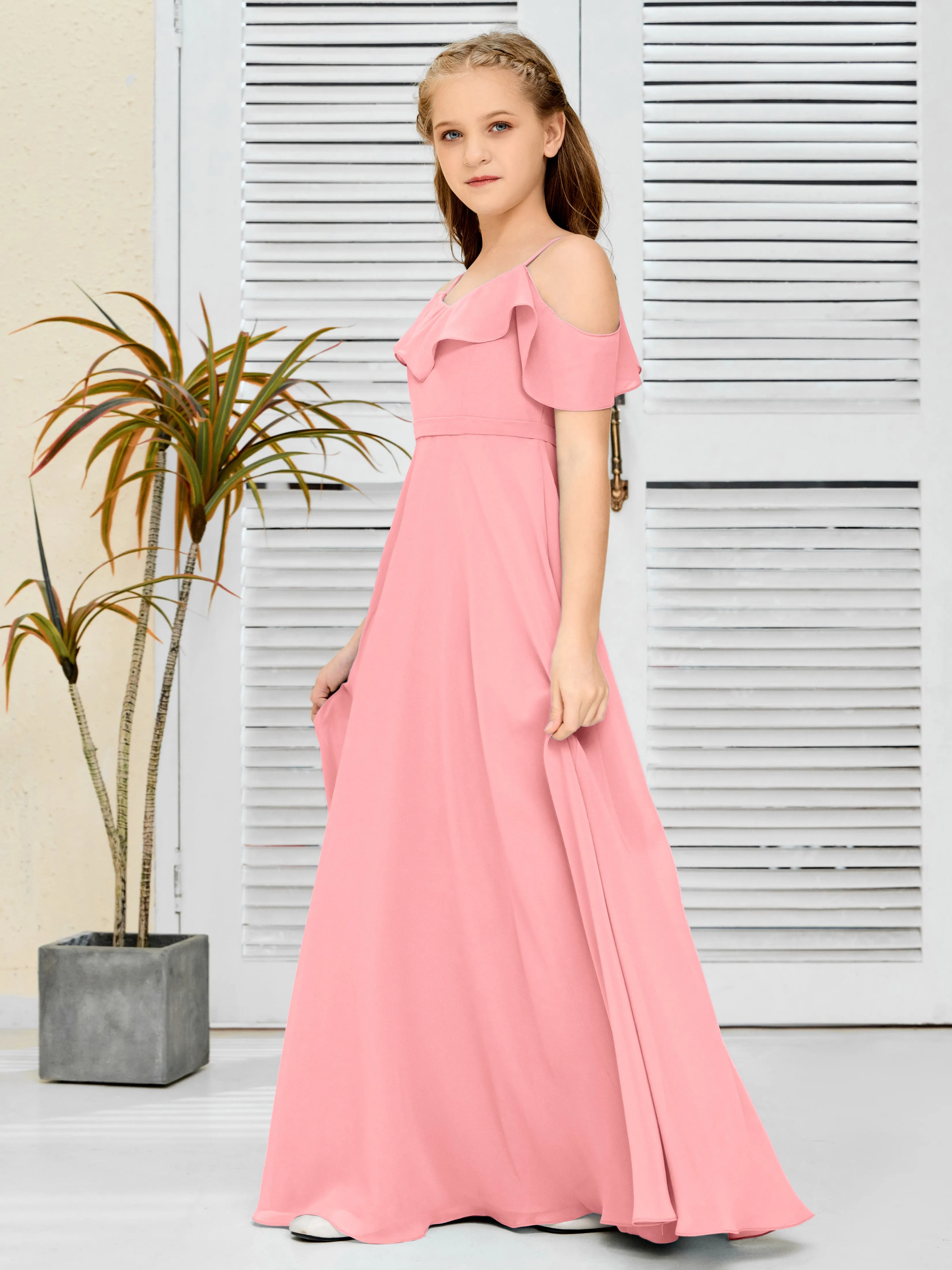 Refined Chiffon Junior Bridesmaid Dress With Wavy Neckline