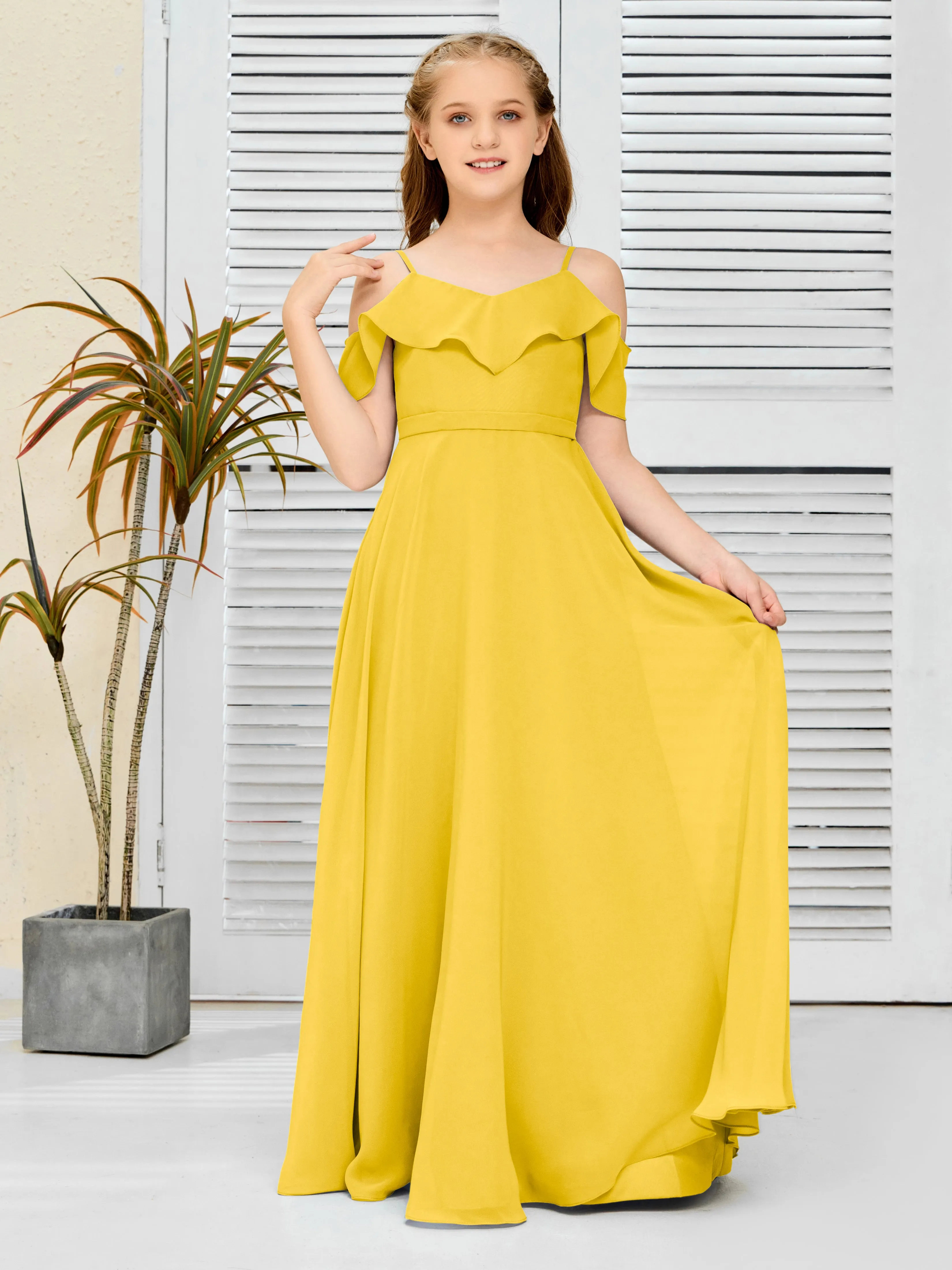 Refined Chiffon Junior Bridesmaid Dress With Wavy Neckline