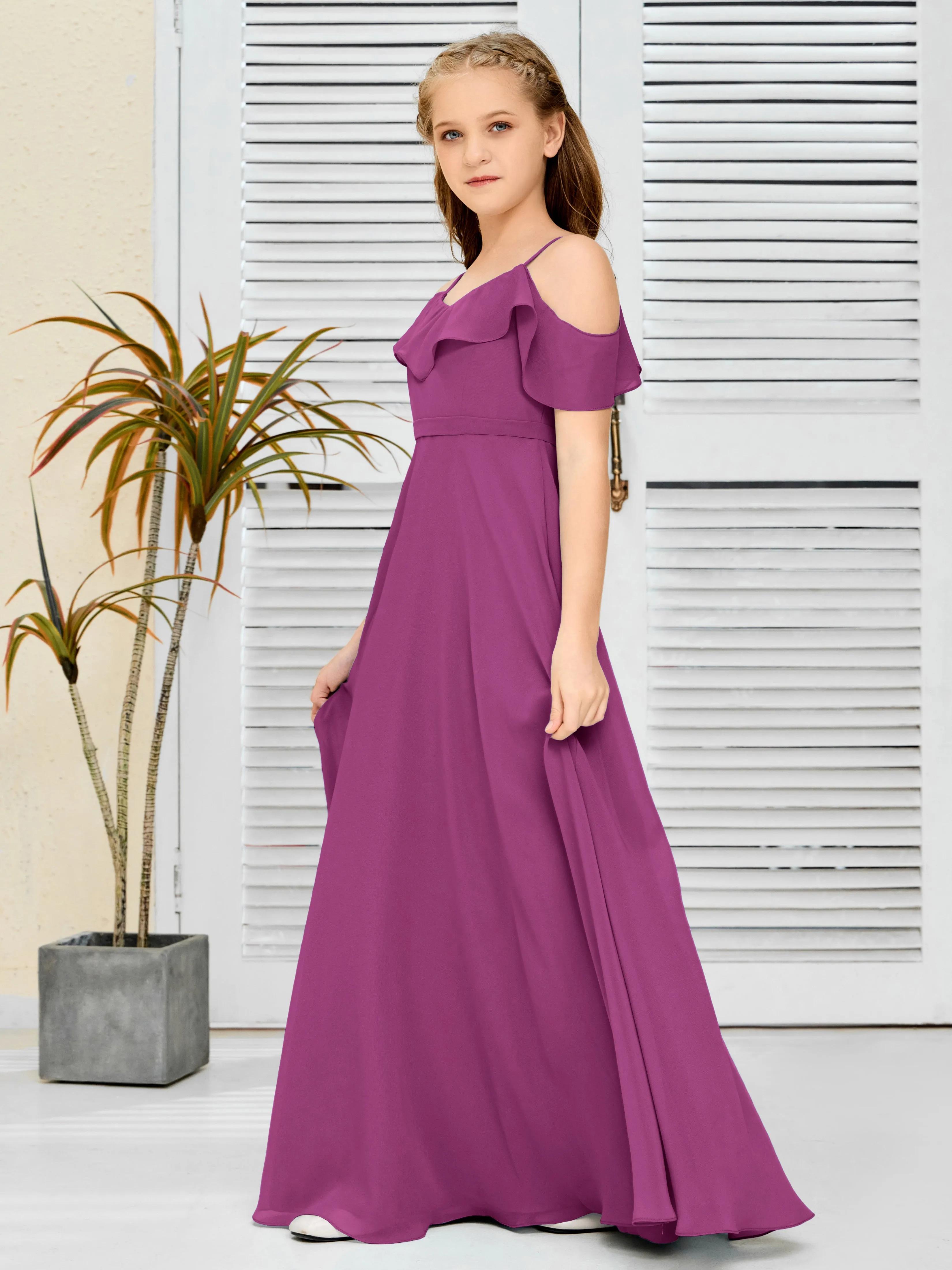 Refined Chiffon Junior Bridesmaid Dress With Wavy Neckline