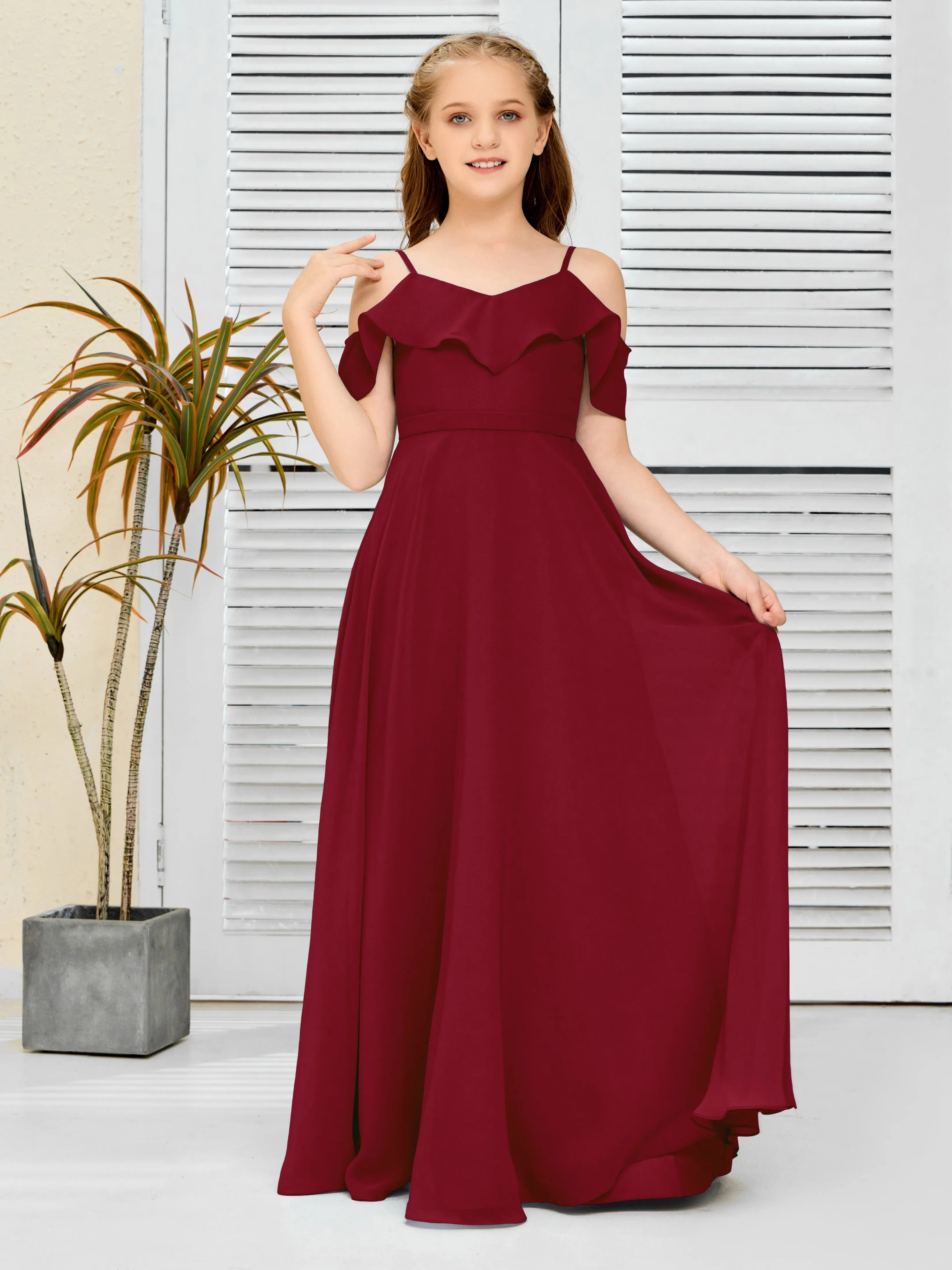 Refined Chiffon Junior Bridesmaid Dress With Wavy Neckline
