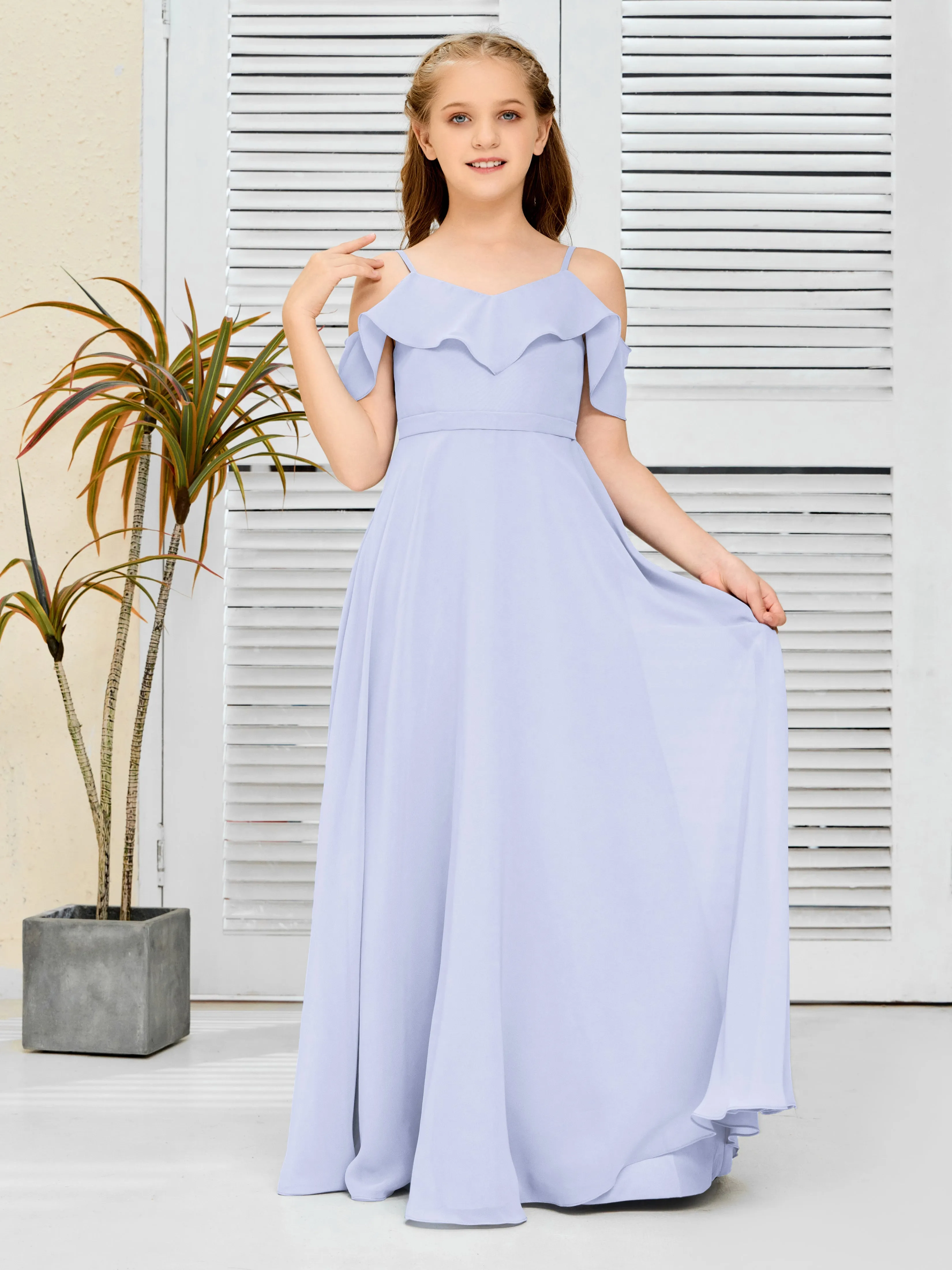 Refined Chiffon Junior Bridesmaid Dress With Wavy Neckline