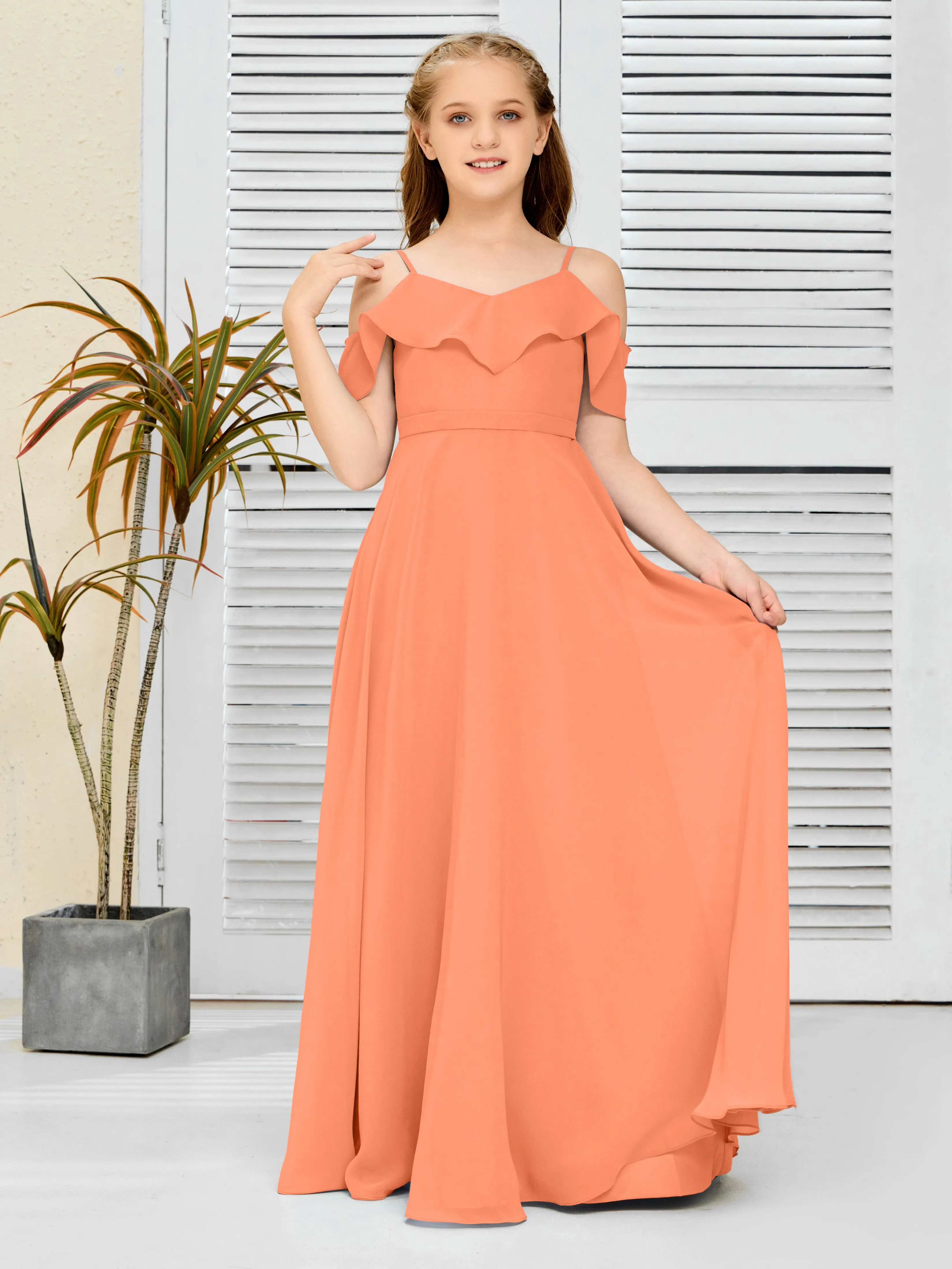 Refined Chiffon Junior Bridesmaid Dress With Wavy Neckline