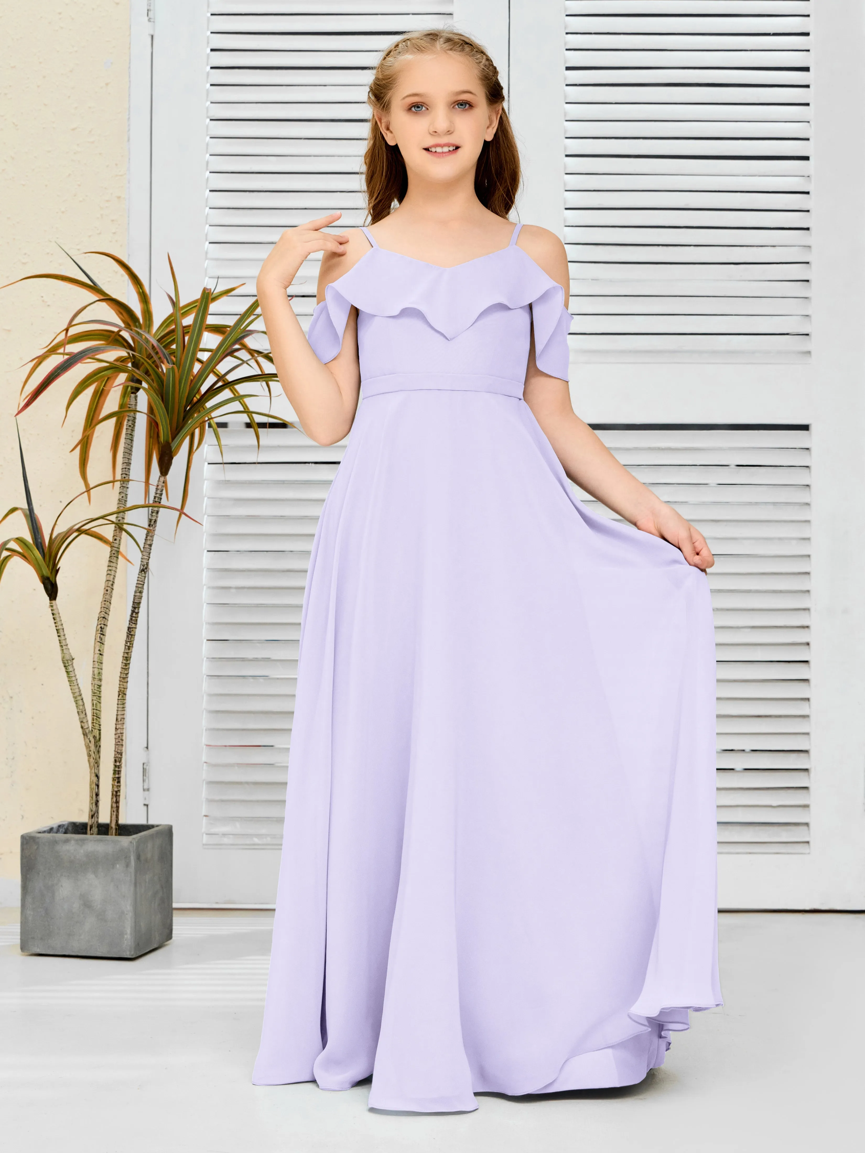 Refined Chiffon Junior Bridesmaid Dress With Wavy Neckline