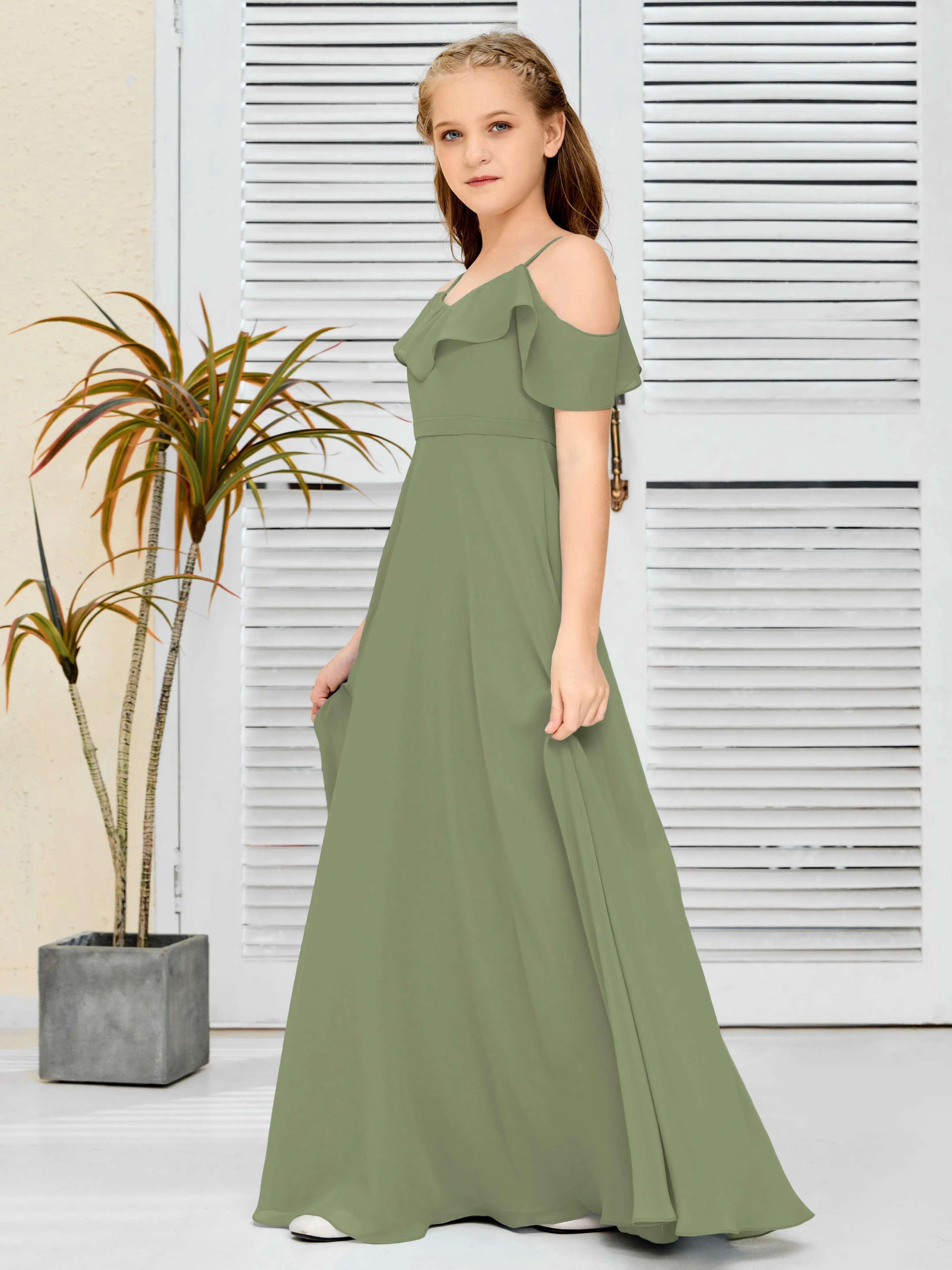 Refined Chiffon Junior Bridesmaid Dress With Wavy Neckline