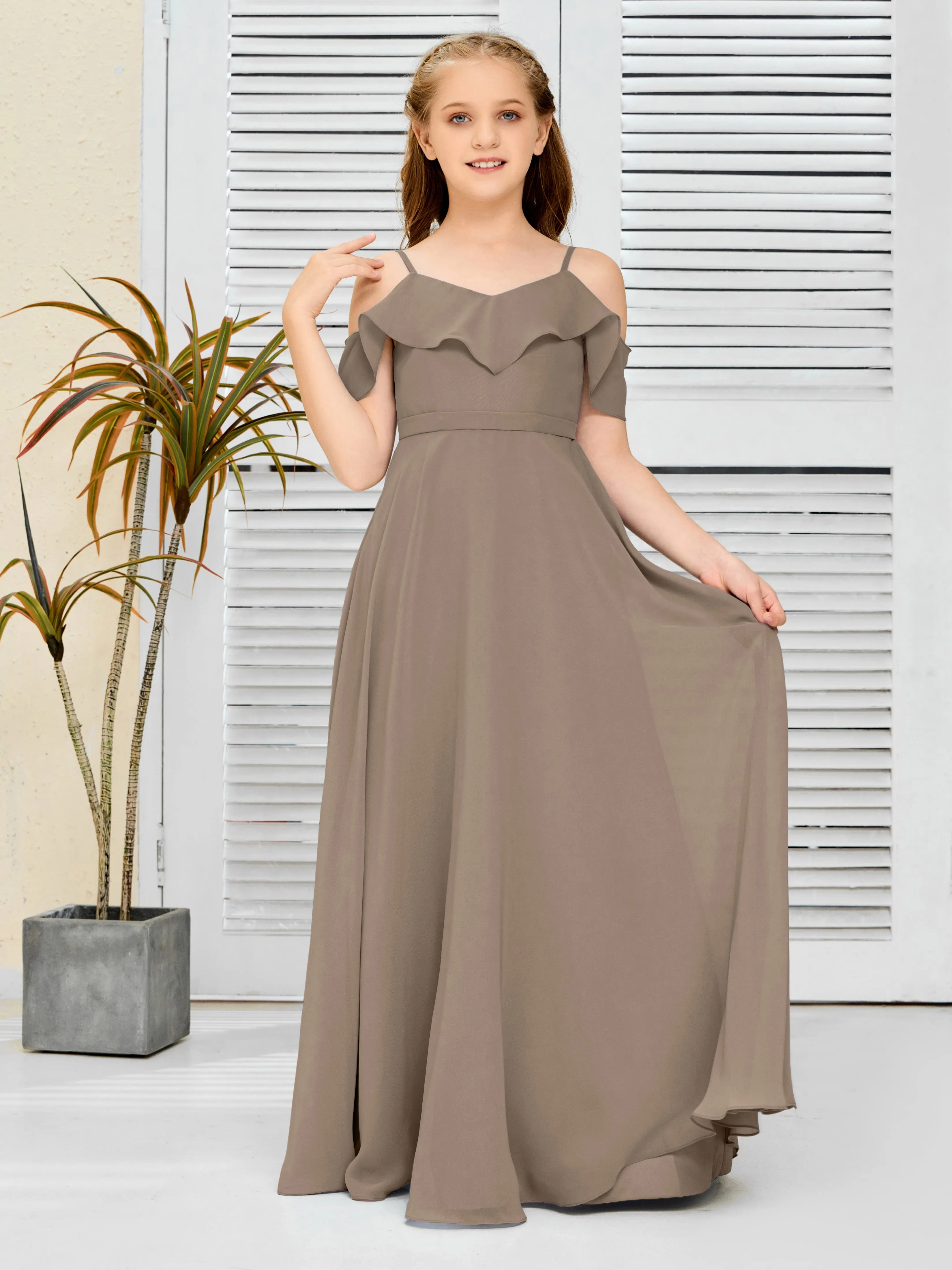 Refined Chiffon Junior Bridesmaid Dress With Wavy Neckline