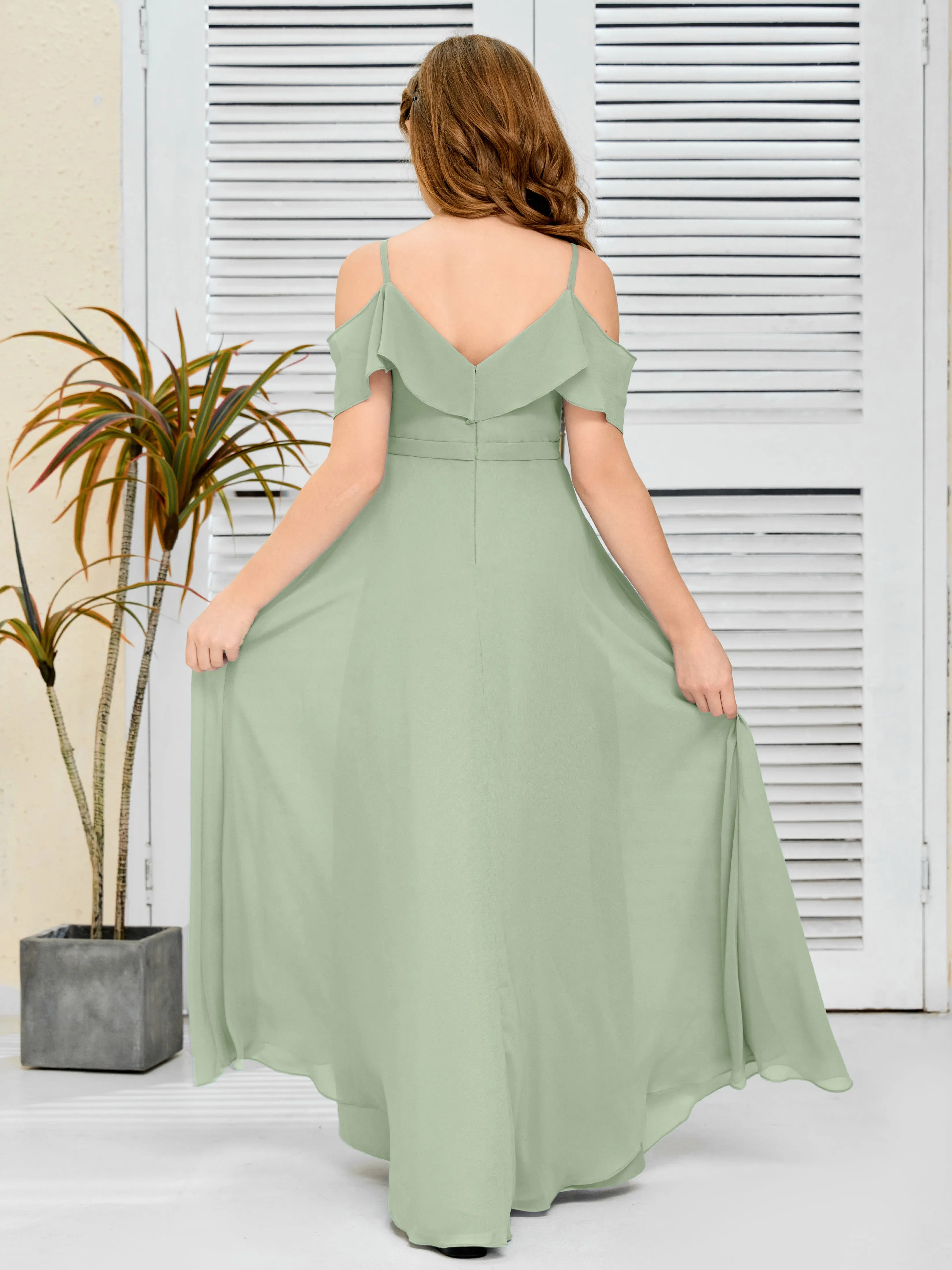 Refined Chiffon Junior Bridesmaid Dress With Wavy Neckline