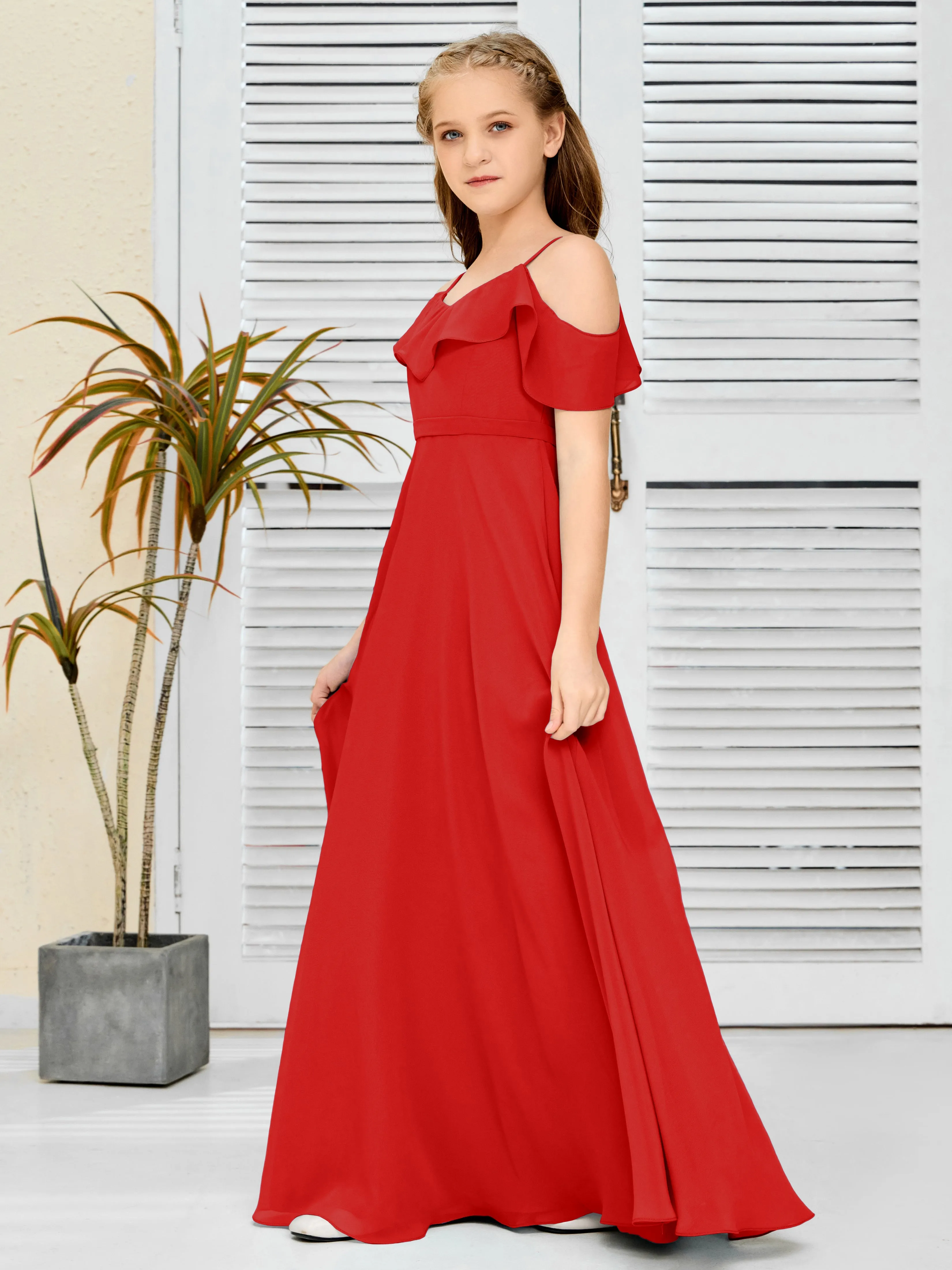 Refined Chiffon Junior Bridesmaid Dress With Wavy Neckline