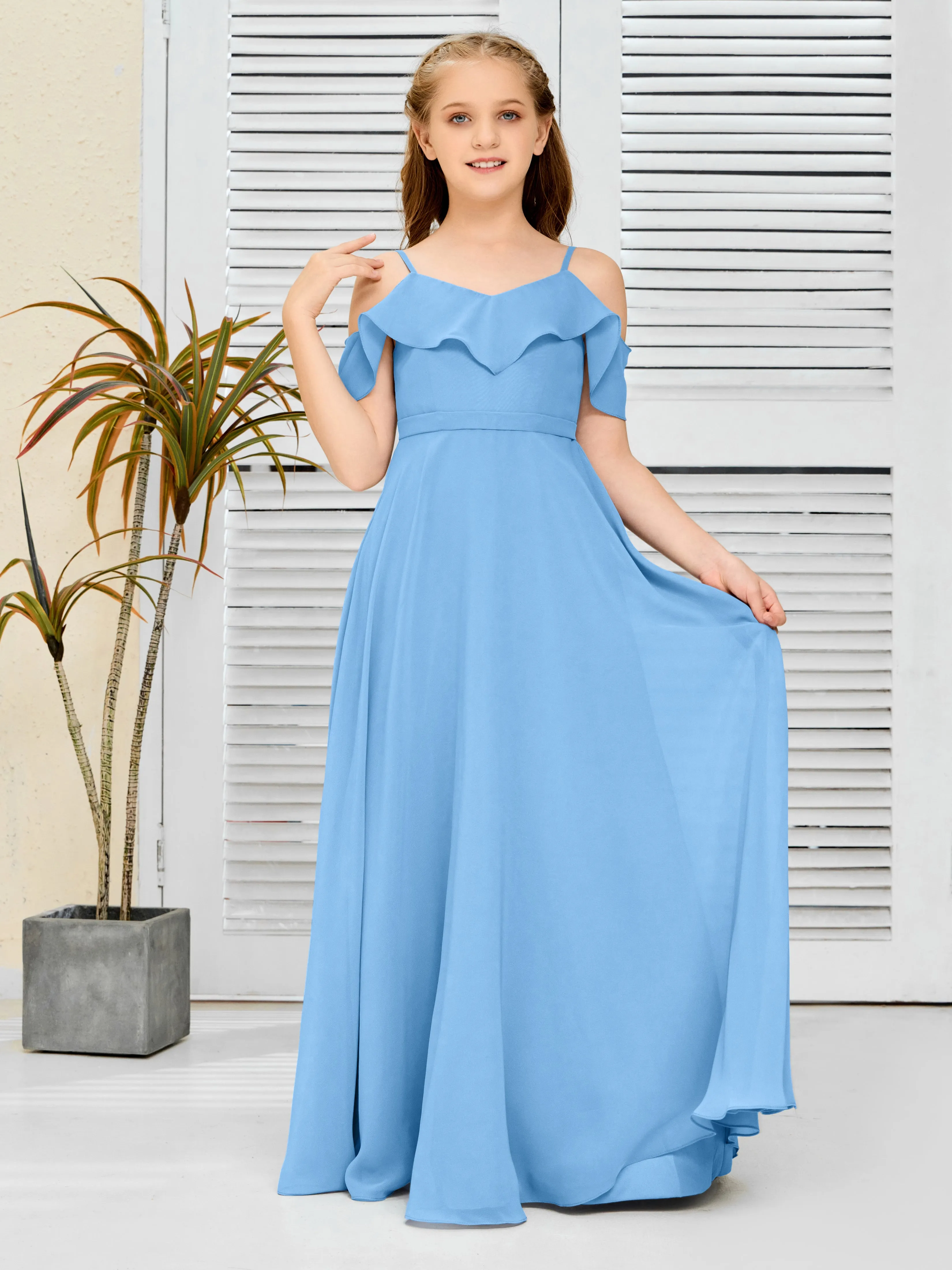 Refined Chiffon Junior Bridesmaid Dress With Wavy Neckline