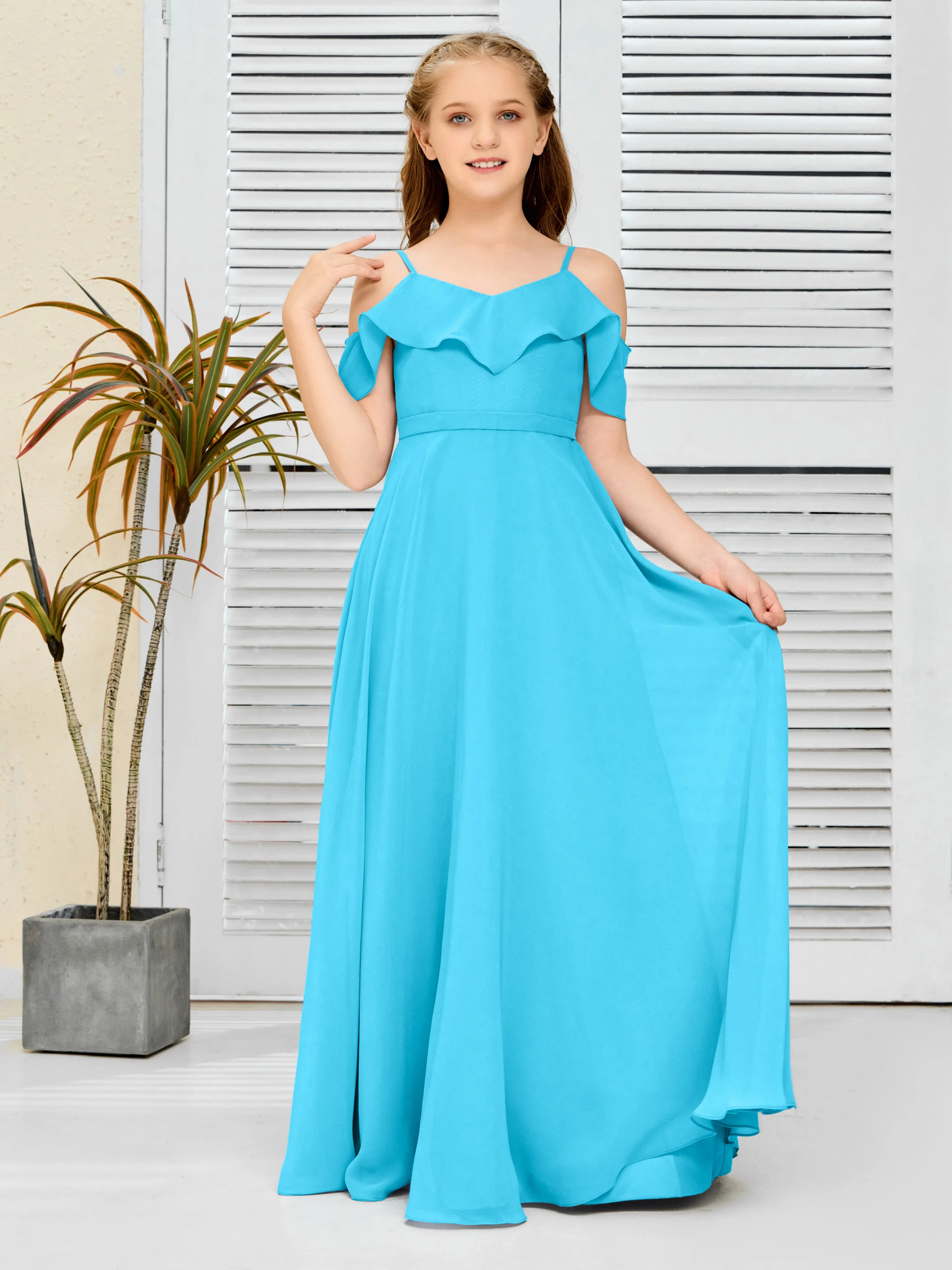 Refined Chiffon Junior Bridesmaid Dress With Wavy Neckline