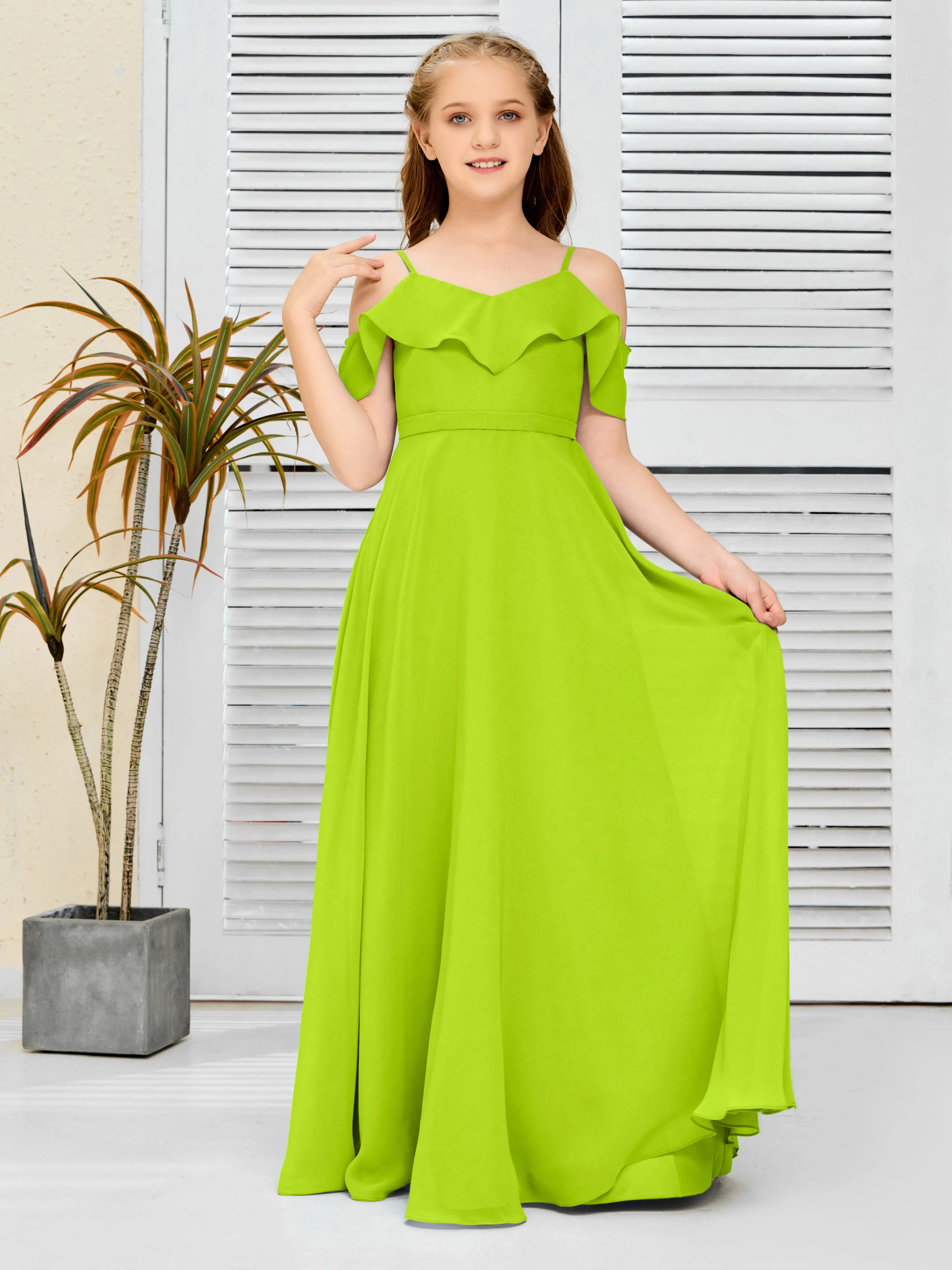 Refined Chiffon Junior Bridesmaid Dress With Wavy Neckline