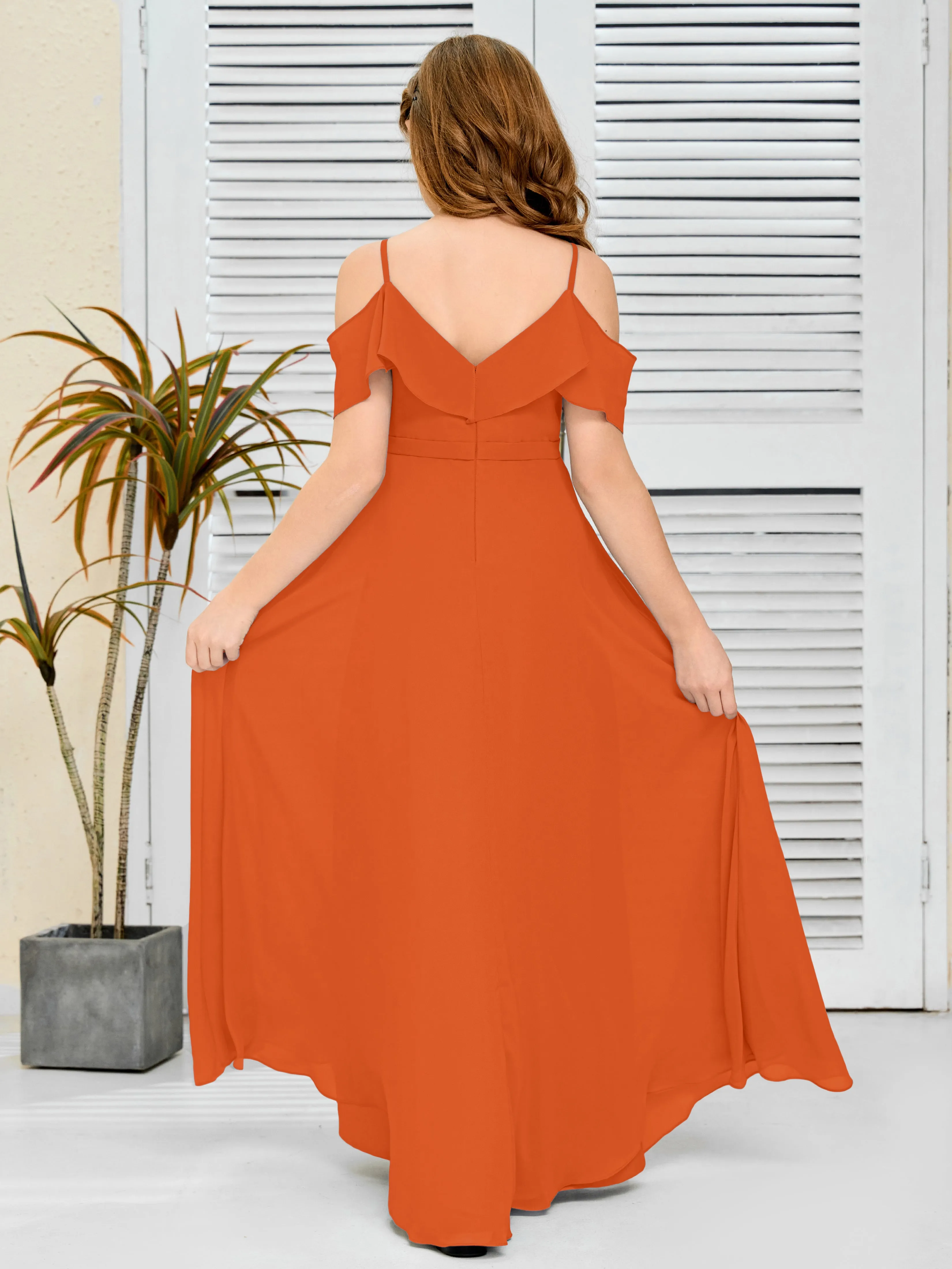 Refined Chiffon Junior Bridesmaid Dress With Wavy Neckline