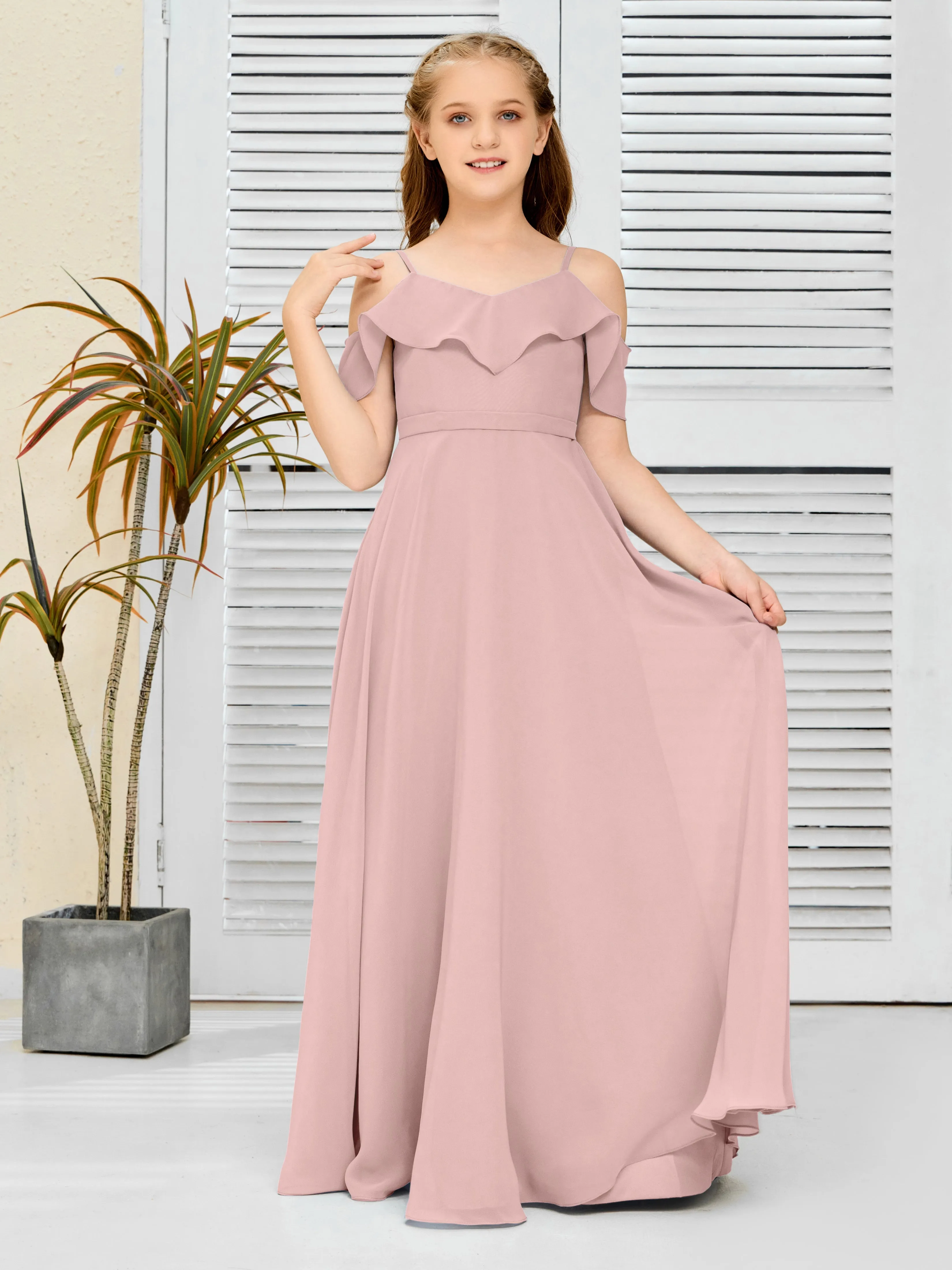 Refined Chiffon Junior Bridesmaid Dress With Wavy Neckline