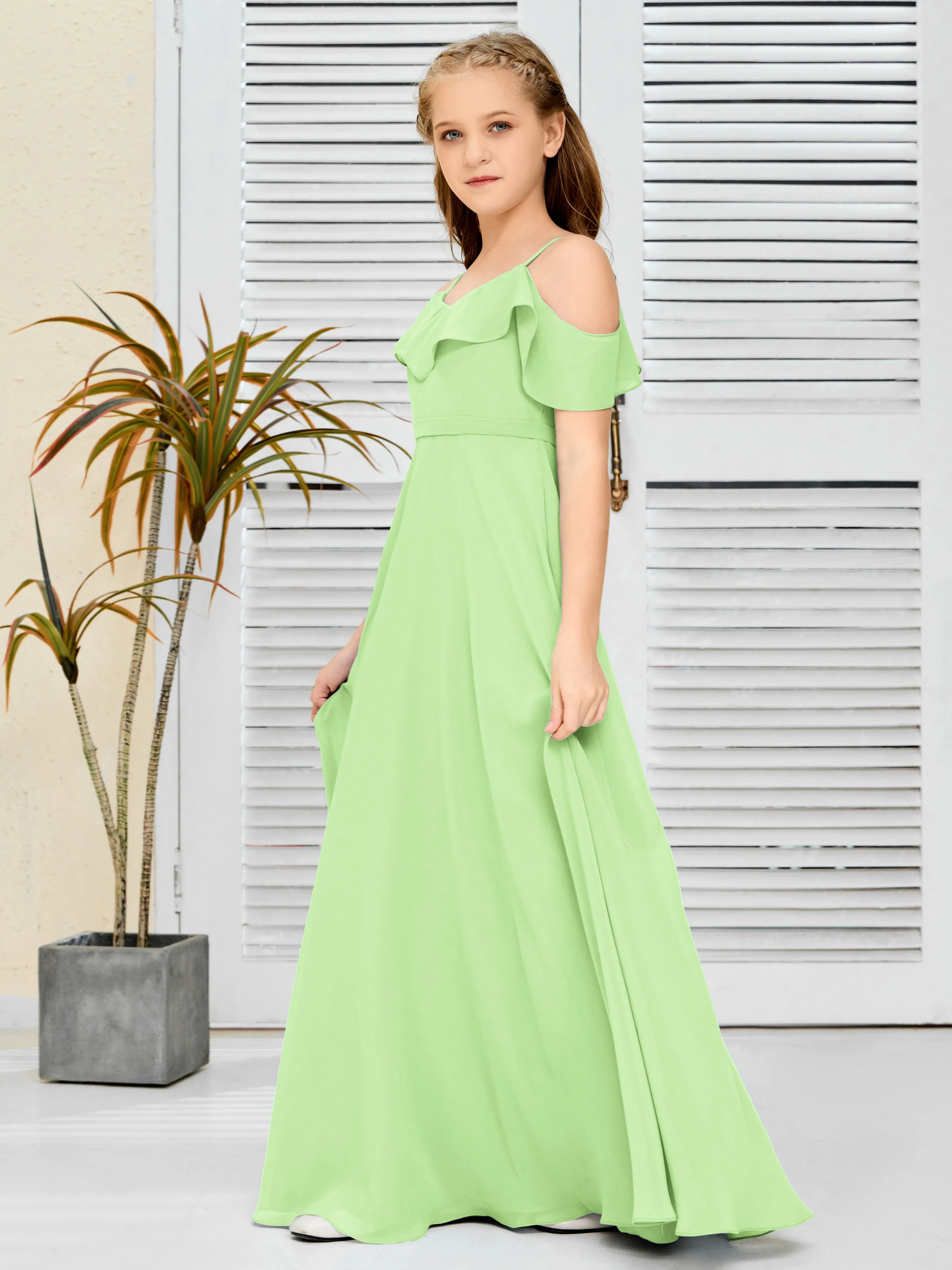Refined Chiffon Junior Bridesmaid Dress With Wavy Neckline