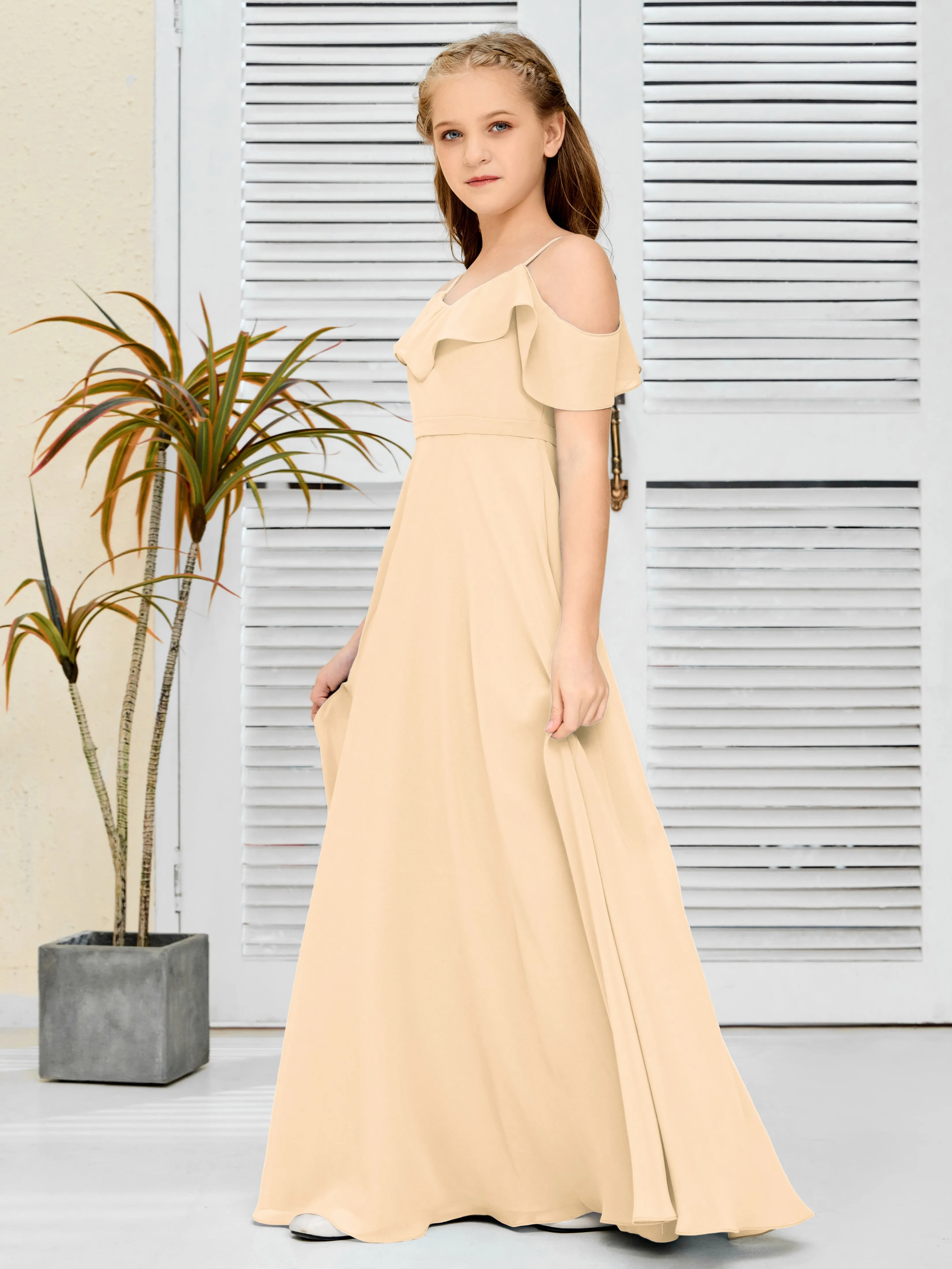 Refined Chiffon Junior Bridesmaid Dress With Wavy Neckline