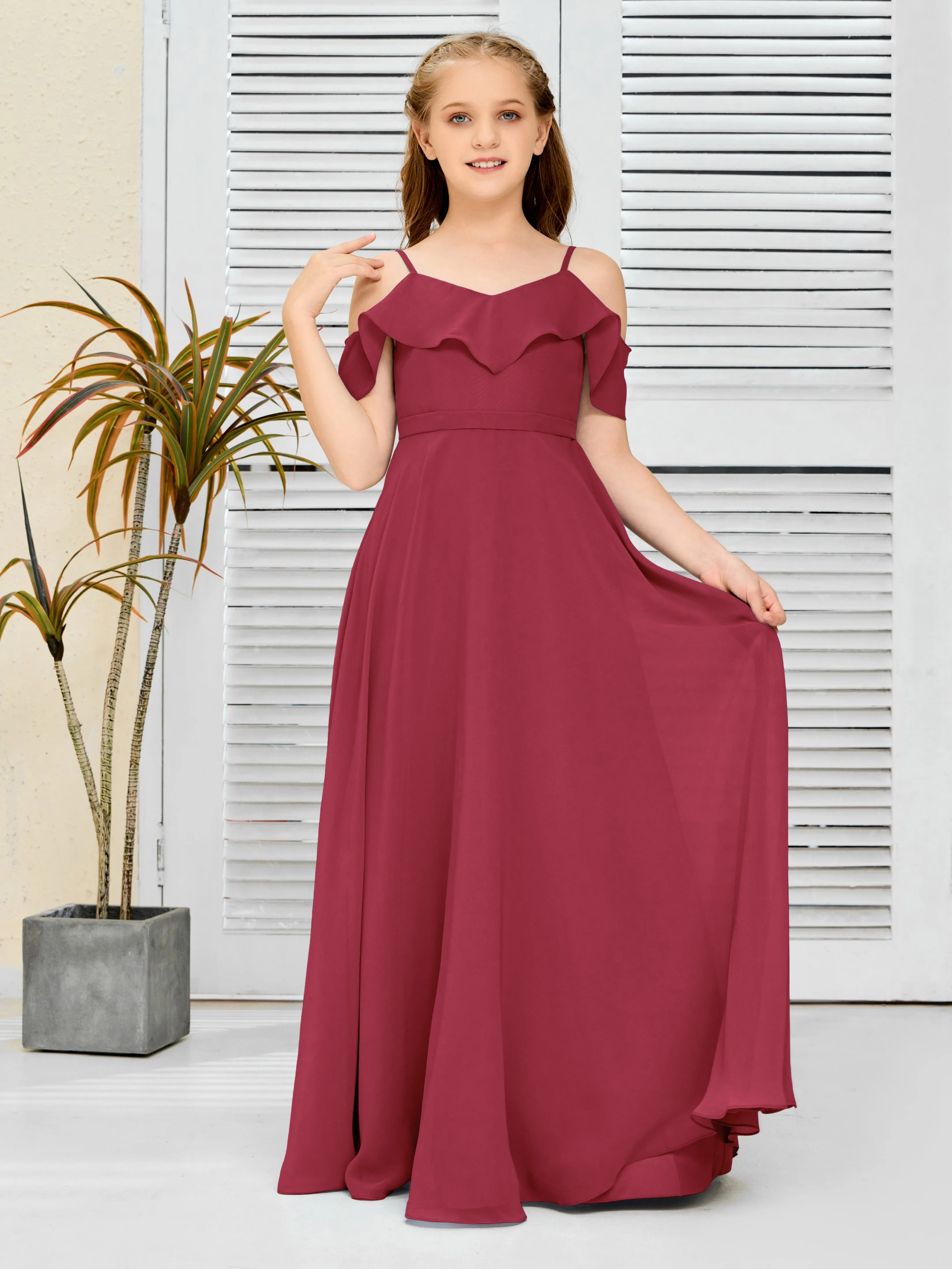 Refined Chiffon Junior Bridesmaid Dress With Wavy Neckline