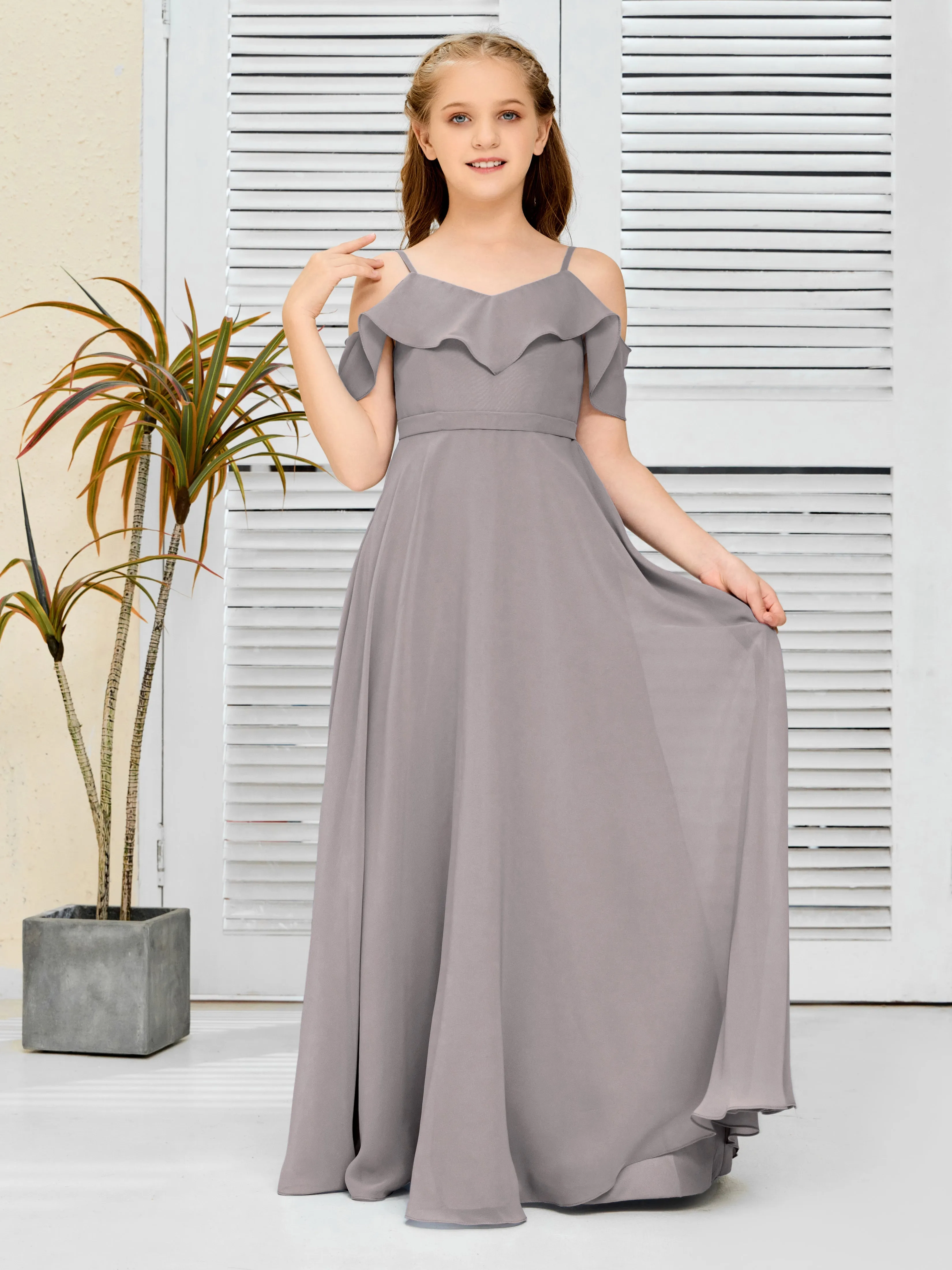 Refined Chiffon Junior Bridesmaid Dress With Wavy Neckline